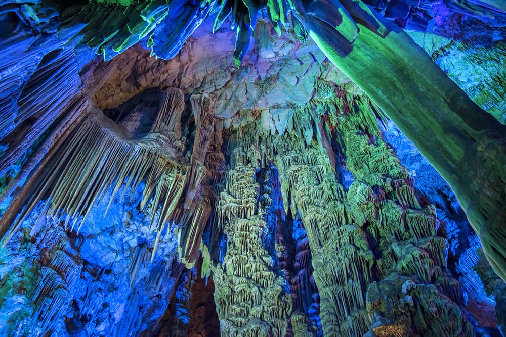 St. Michael's Cave in Gibraltar illuminated