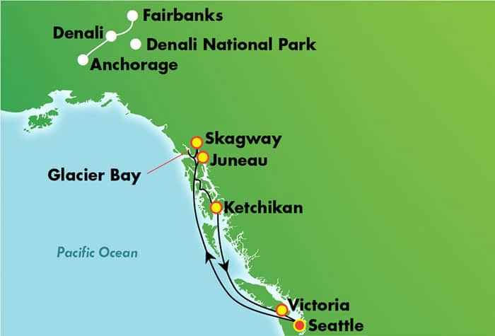 Denali Explorer - Southbound Cruisetour Map