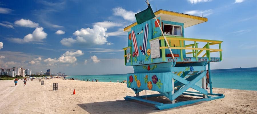 Colorful lifeguard stands on your Miami cruise