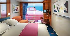 Pride of America cruise ship Obstructed View Stateroom with two beds and window.