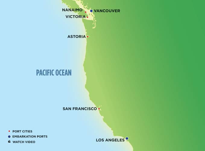 Pacific Coastal Cruises Ports Map
