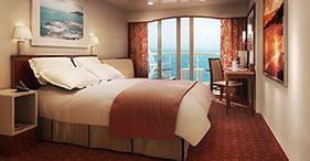 Norwegian Spirit cruise ship Balcony Stateroom with two beds, sitting area, and 