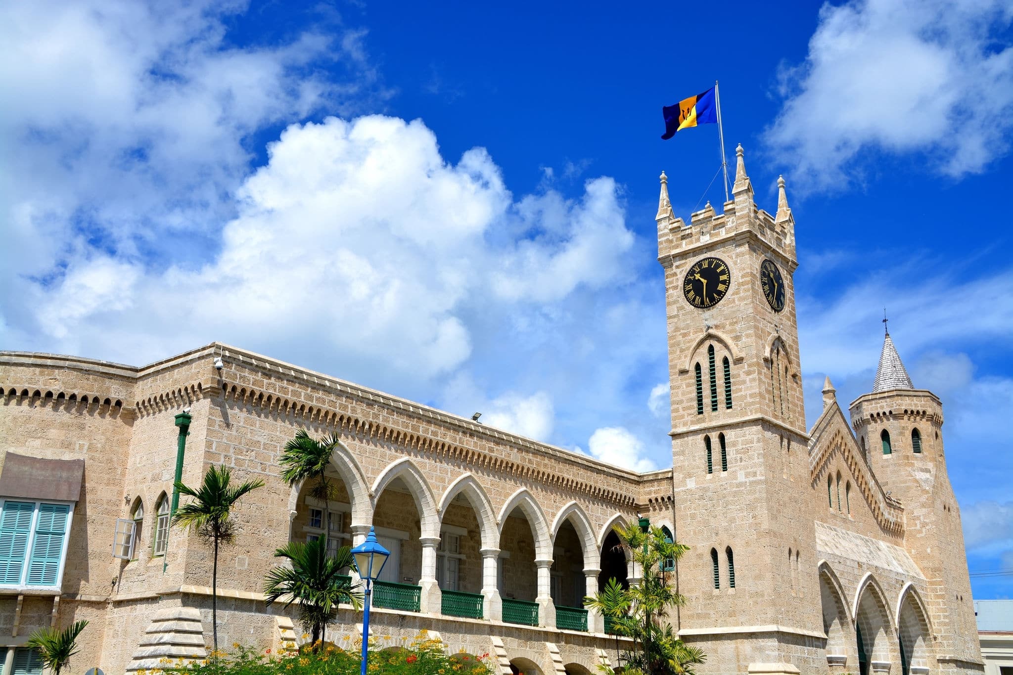 BRIDGETOWN, BARBADOS - OCTOBER 23: The parliament at October 23, 2014, Bridgetown, Barbados. Barbados is a beautiful Catibbean country with unique British-Caribbean architecture. 