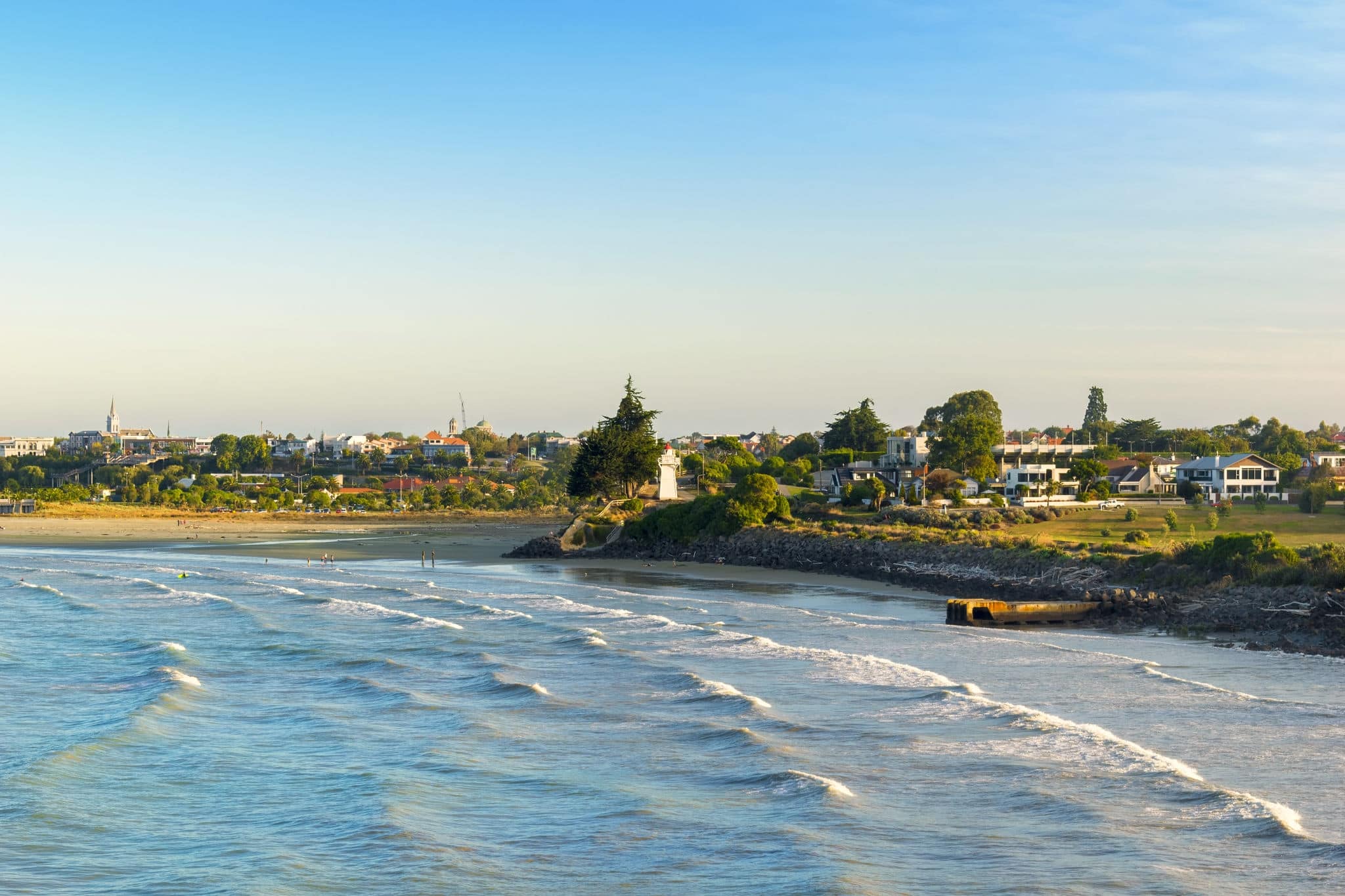 NCL-Timaru-Cruise-Famous-For Landscape Scenery of Caroline Bay Beach Timaru, South Island New Zealand; During Morning Time