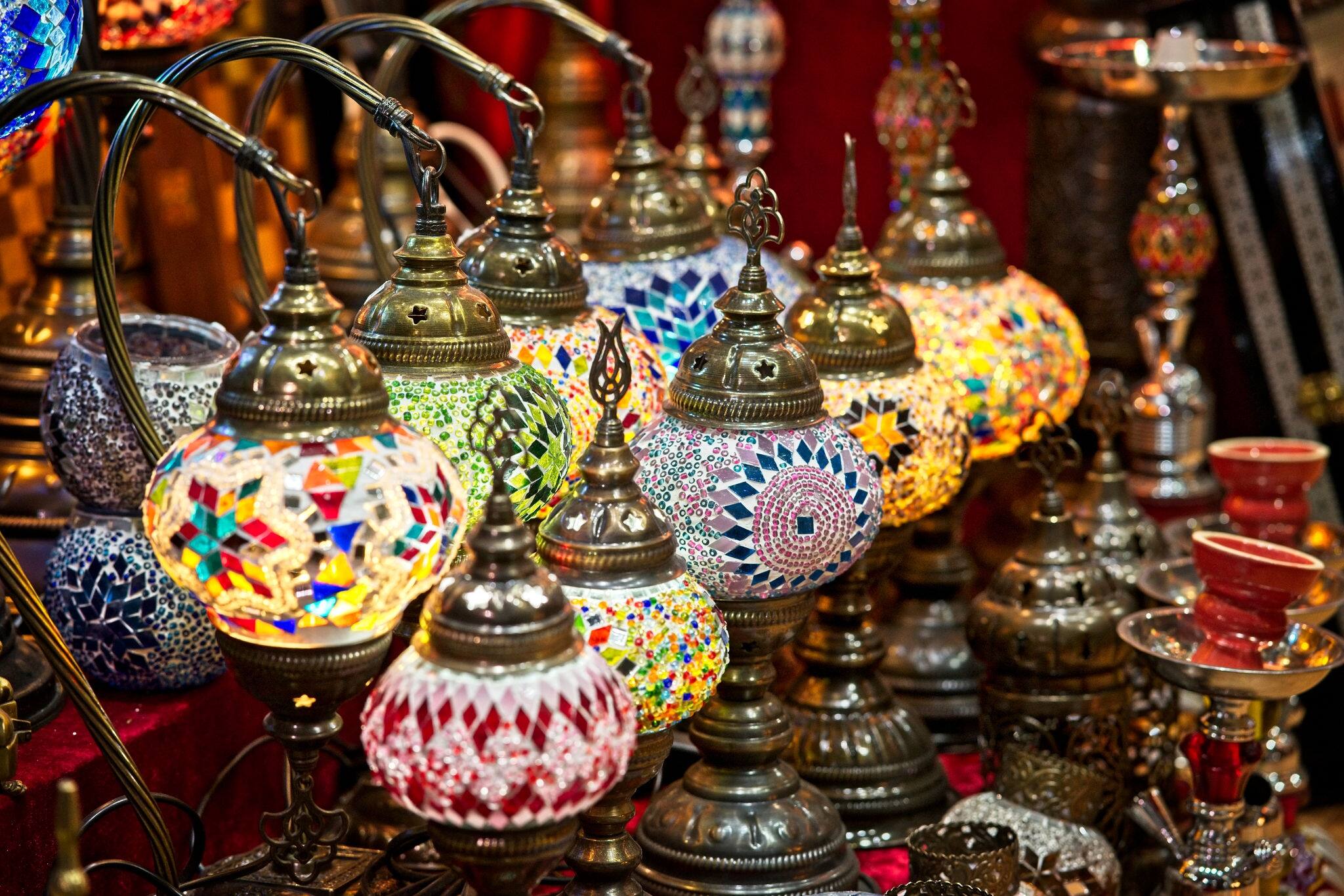 Beautiful and colorful decorative lamp shade being sold at the Muttrah Suq, Muscat, Oman.