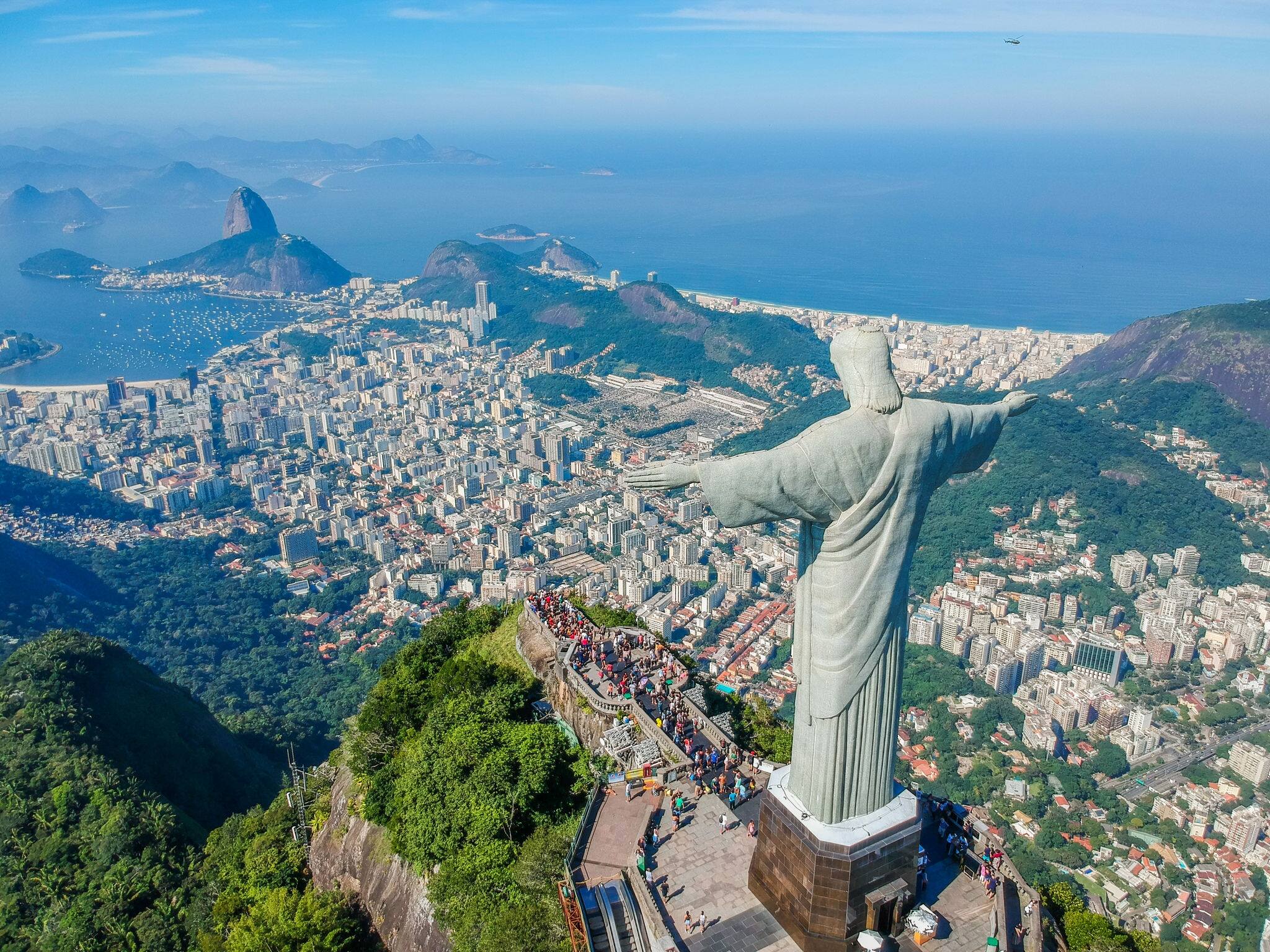 RIO DE JANEIRO, Brazil, May 20, 2019: Aerial view of Rio de Janeiro with Christ Redeemer and Corcovado Mountain
