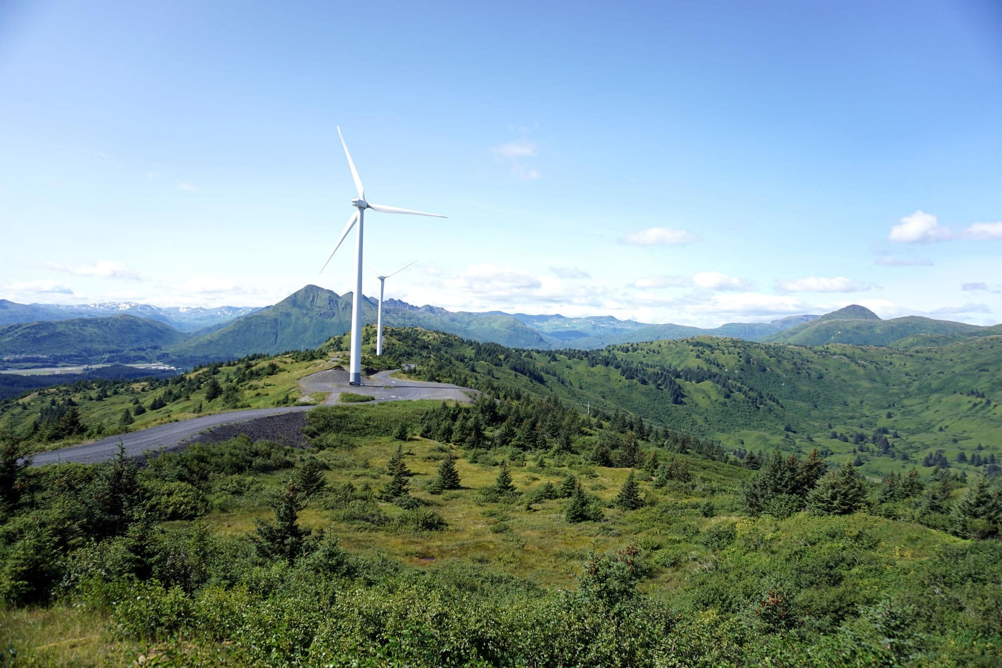 Windmills on Pillar Mountain in Kodiak, Alaska