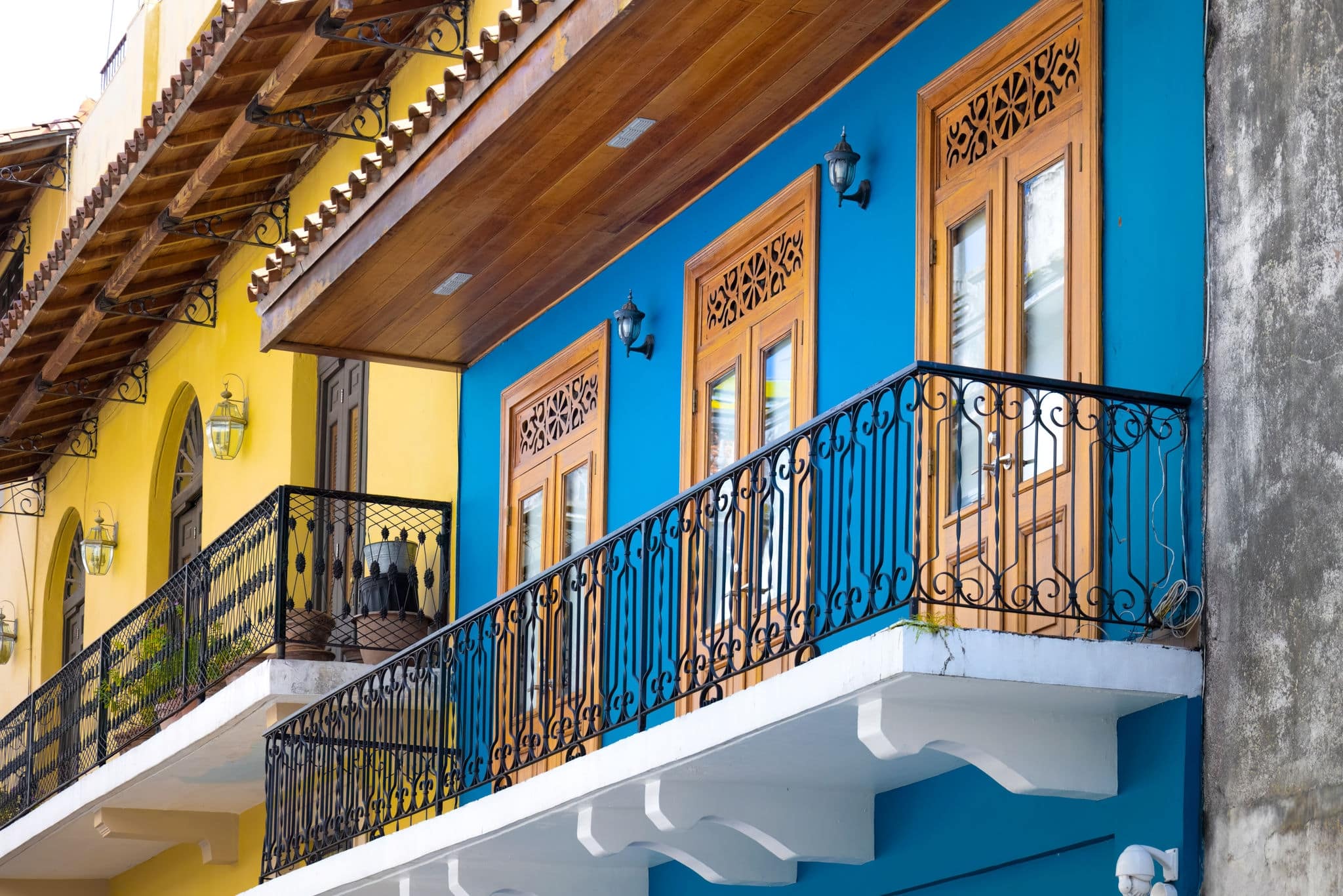 Panama, Panama City historic center Casco Viejo colorful streets and colonial architecture.