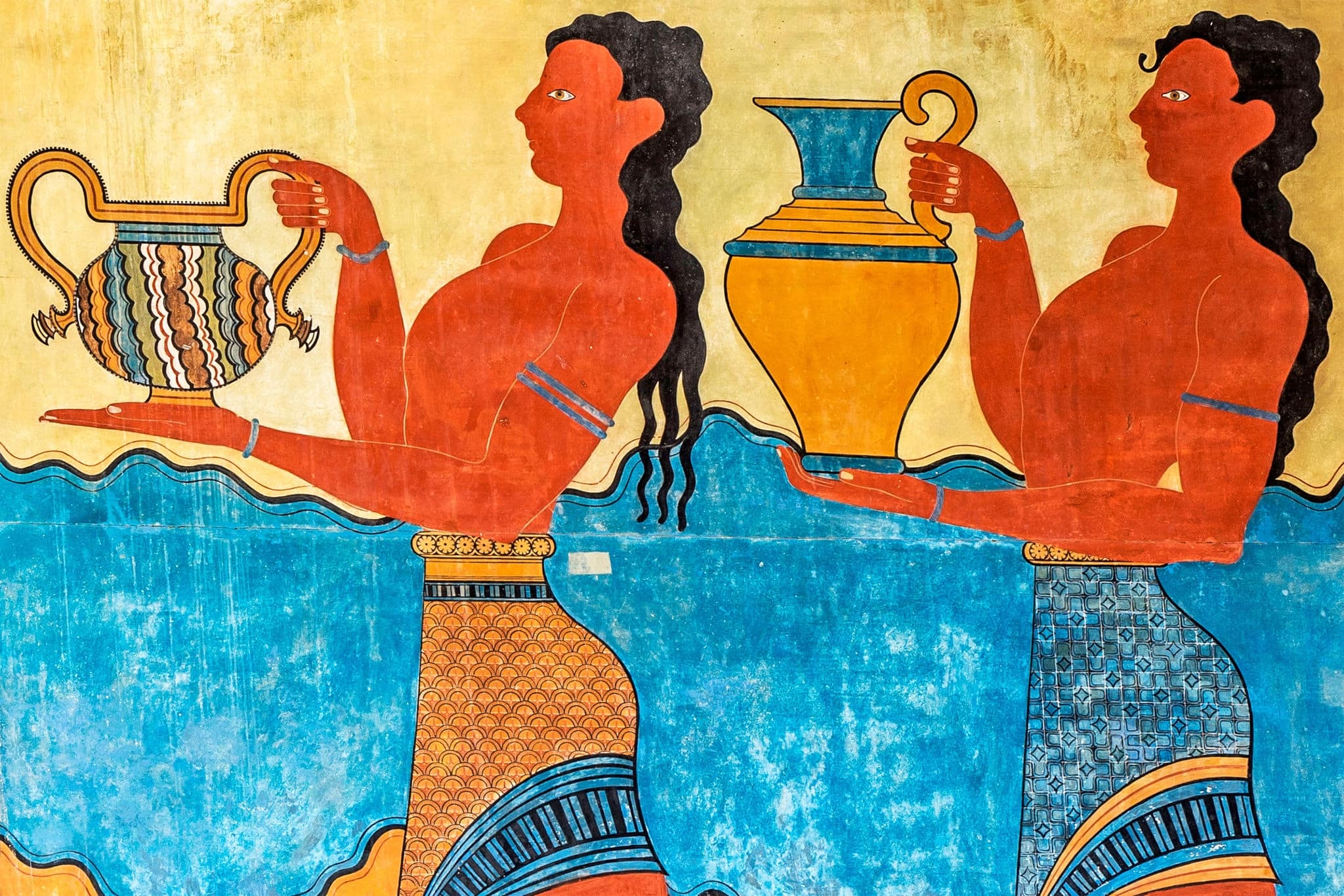 detail of the Procession Fresco at Knossos Palace in Crete, Greece 