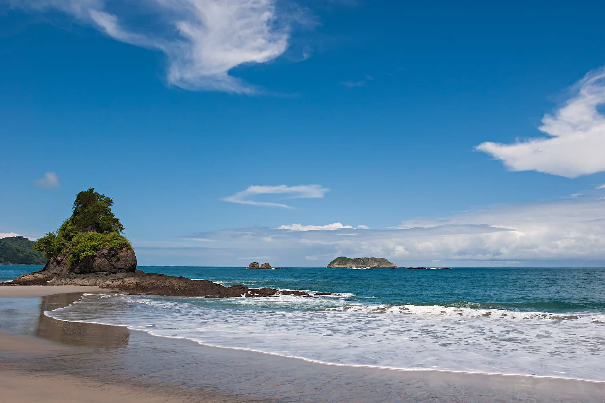 View over a beautiful pacific beach at Manuel Antonio, Costa Rica. National Reserve.