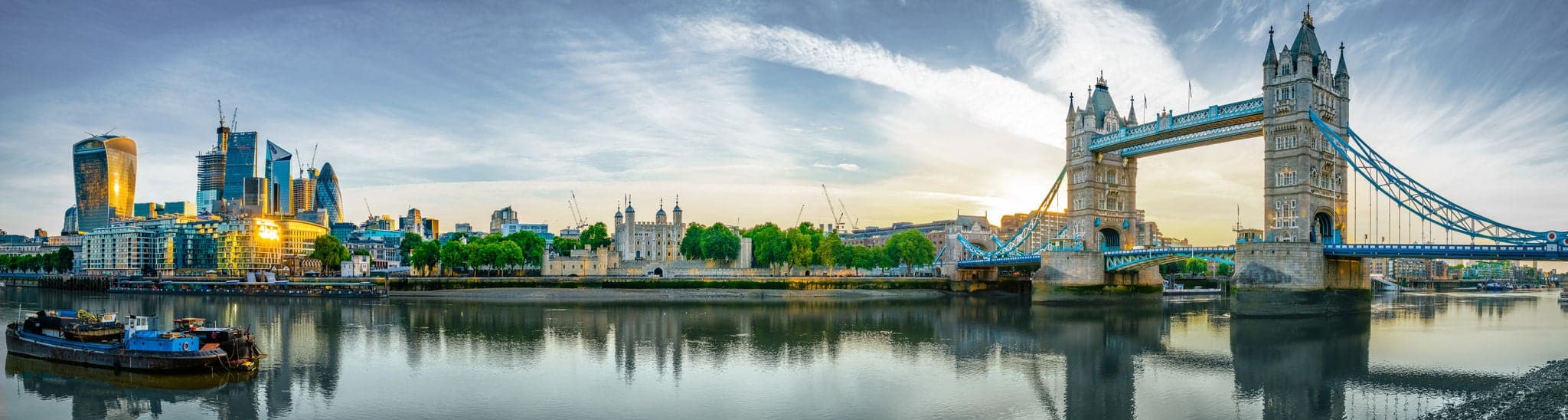 Tower Bridge and finance district panorama in London