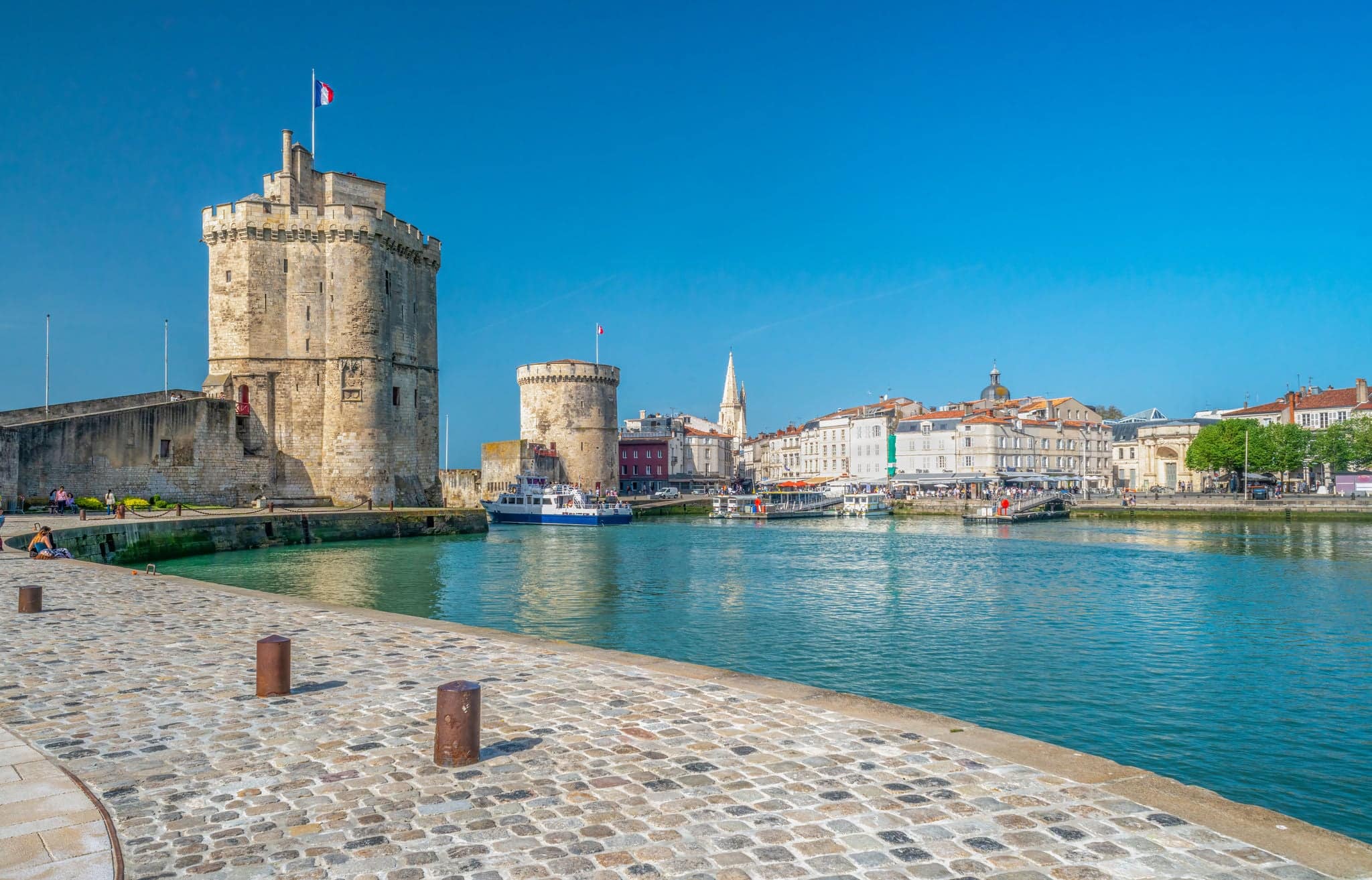 La Rochelle, France old harbour with medieval castle towers on Atlantic coast of Charente-Maritime