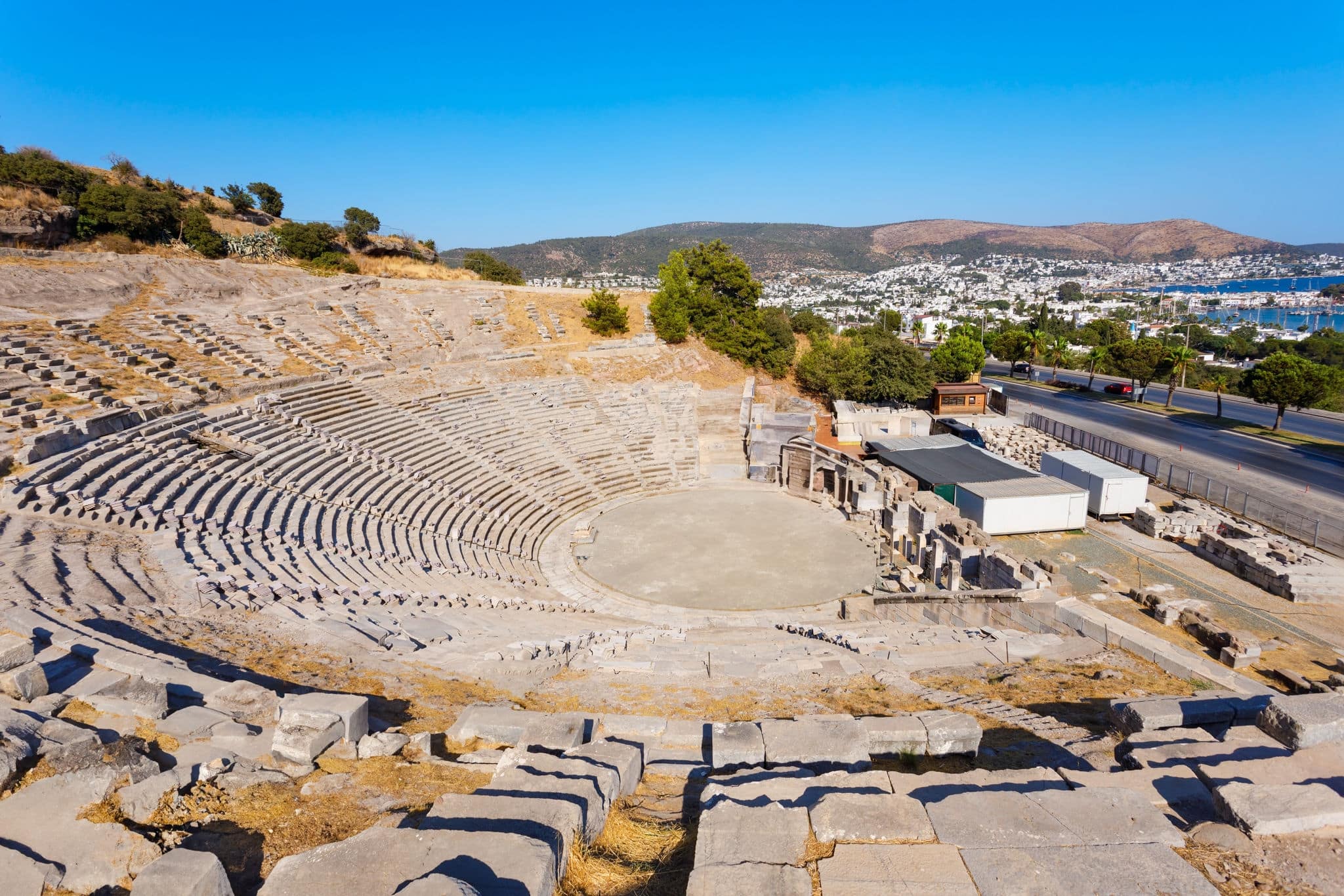 Bodrum Ancient Theatre in Bodrum city. Bodrum is a city in Mugla Province, Turkey.