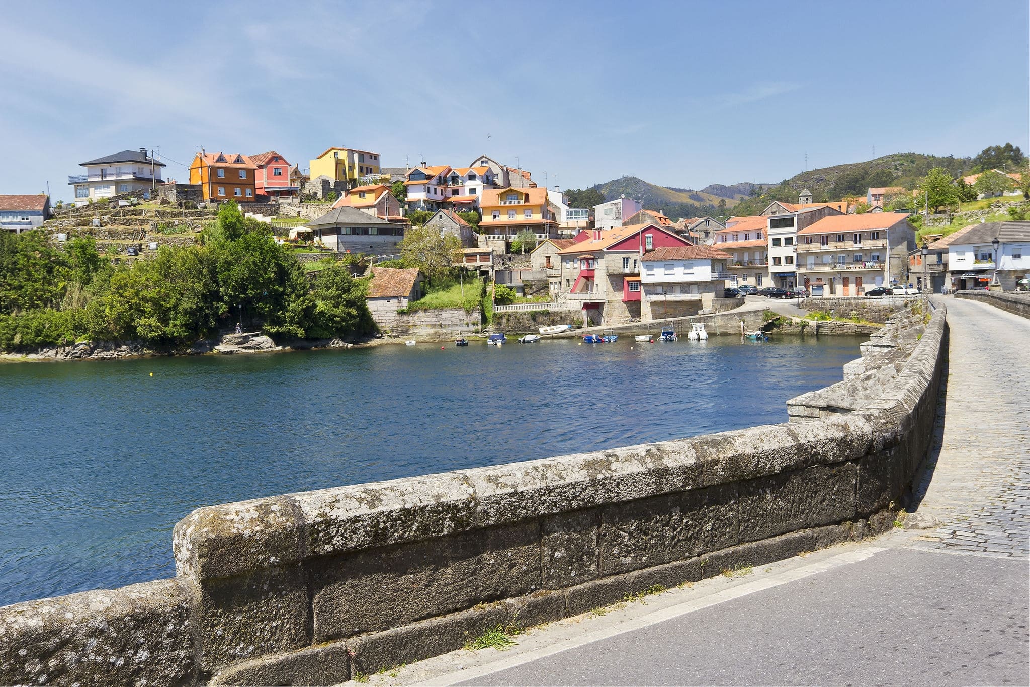 Pontesampayo village at the mouth of Verdugo river on Vigo estuary