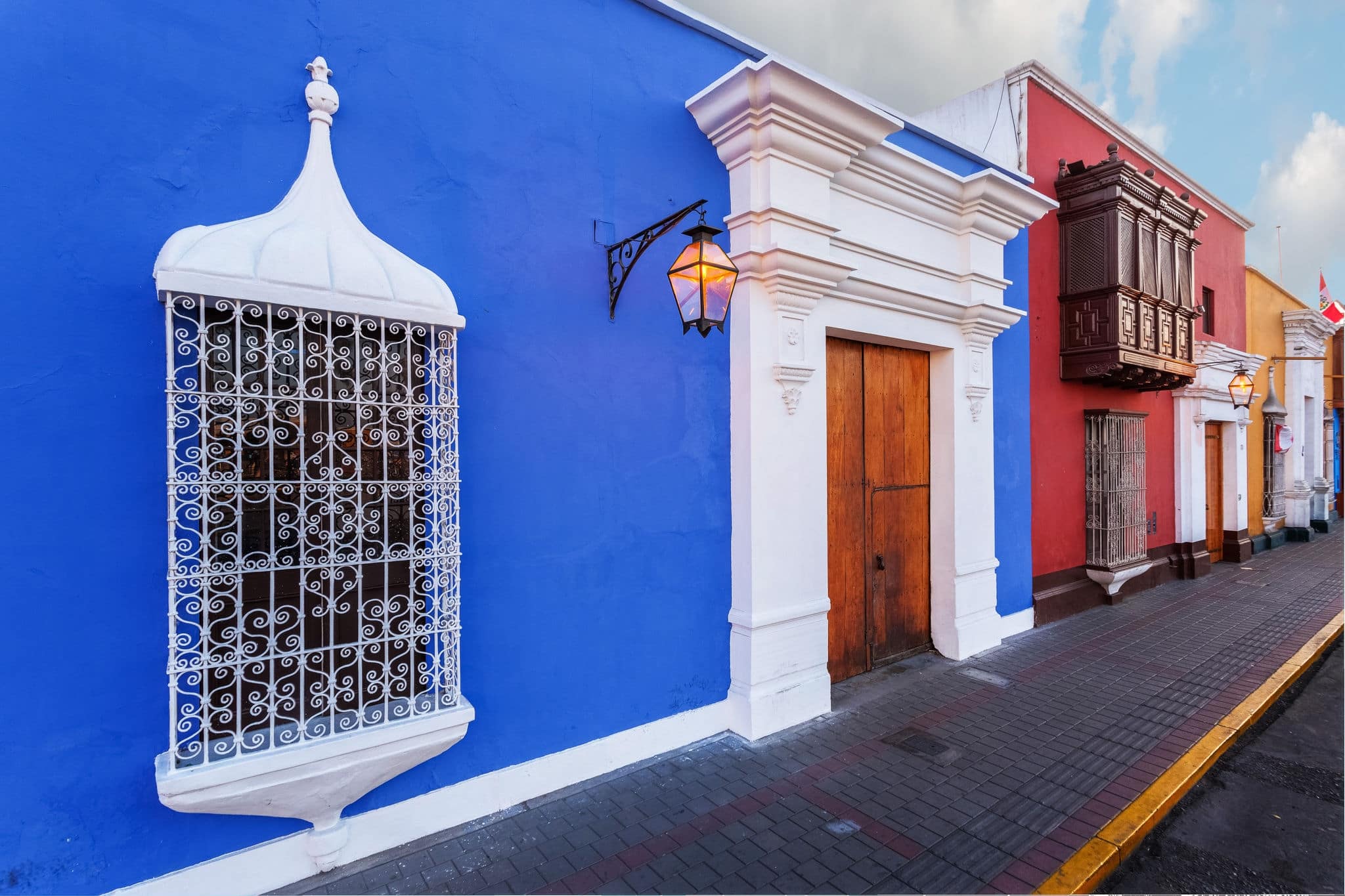 TRUJILLO, PERU: View of traditional house in the downtown.