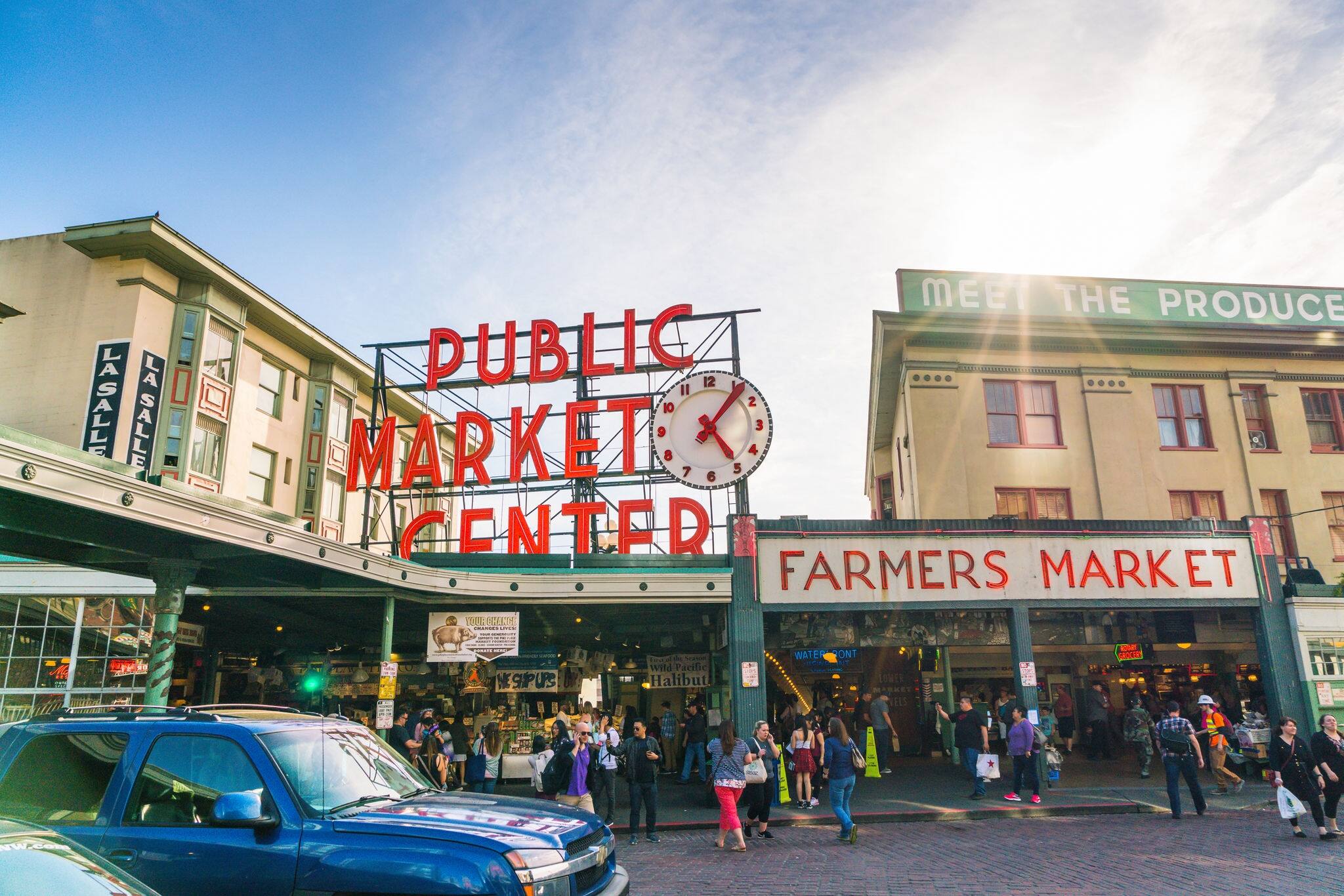 pike place market or public market center in summer season,Seattle,Washington,usa.  for editorial use only -04/08/16.