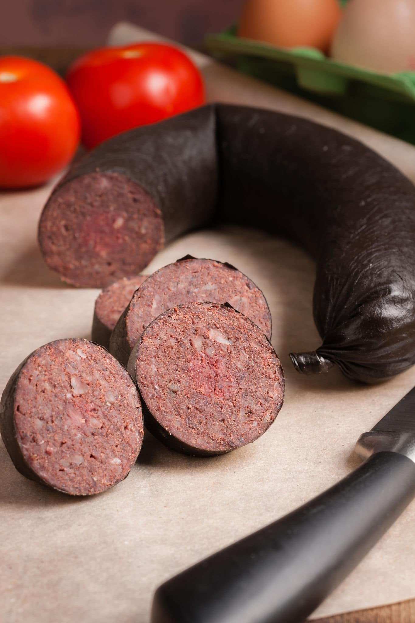 British black pudding or blood sausage cut into slices