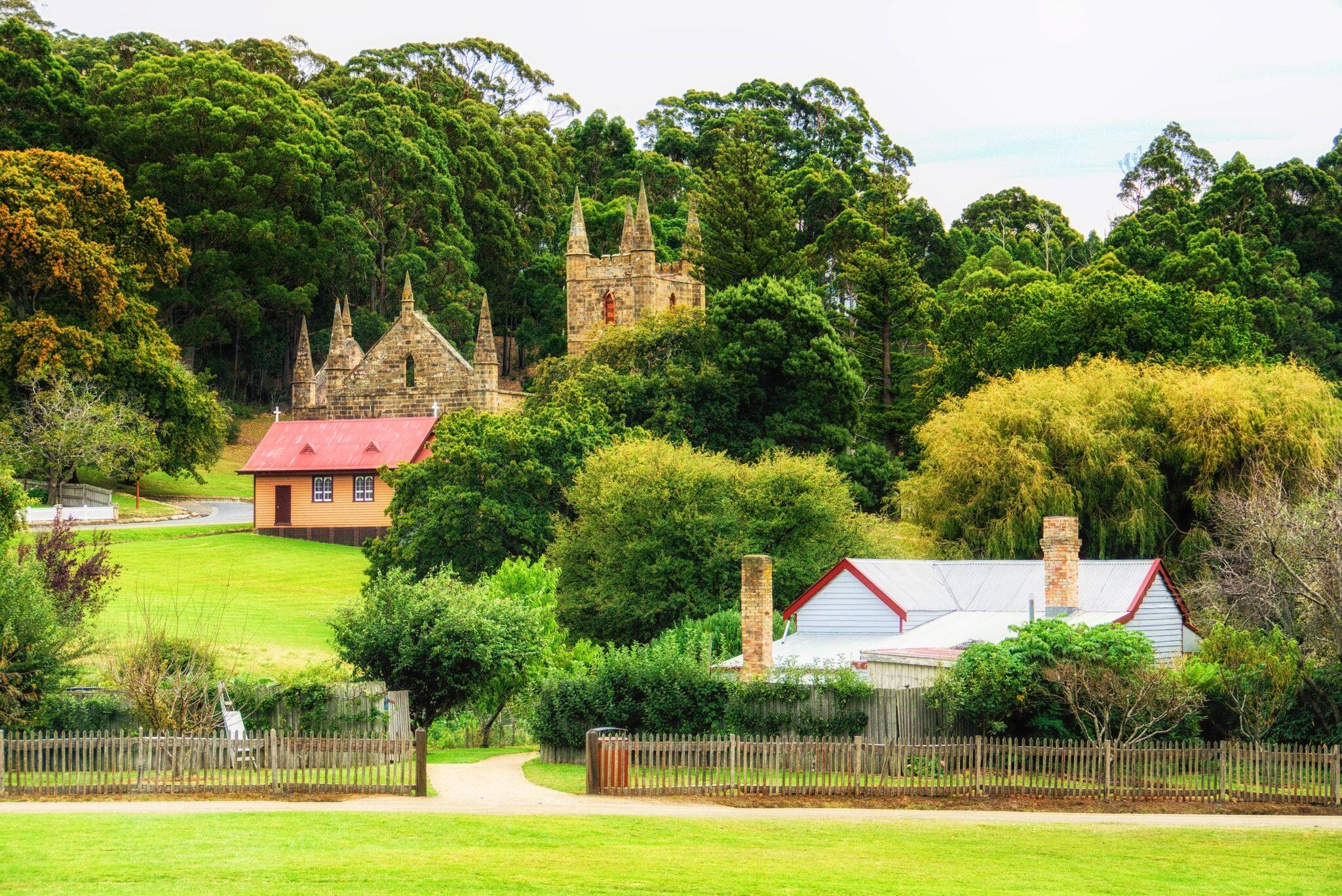Building ruins at Port Arthur, Tasmania which was once a penal settlement in Australia's convict beginnings.