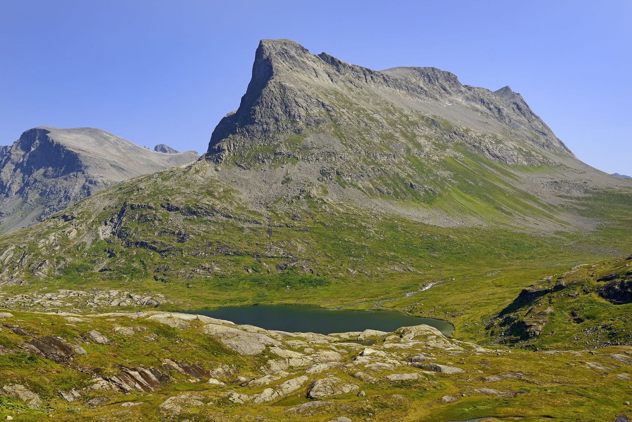 Mountain peaks around the pass Trollstigen pass, Romsdal, Norway