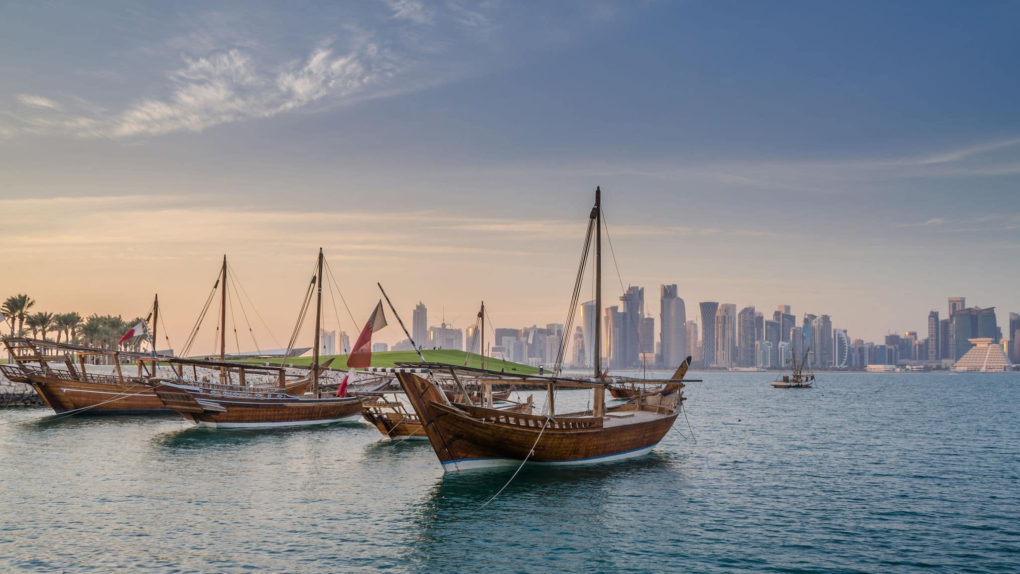 Traditional arabian dhows in Doha , Qatar, Middle East.