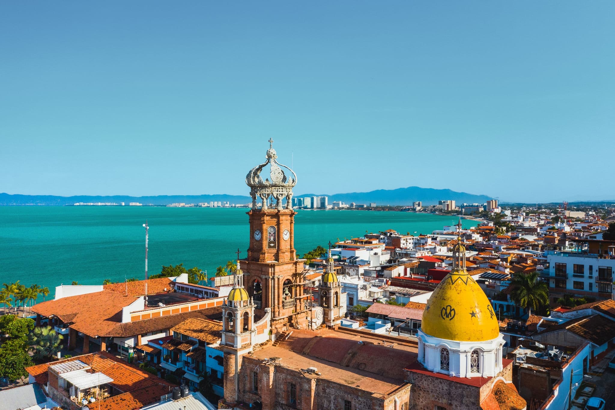 Puerto Vallarta drone shot of all the bay and boardwalk