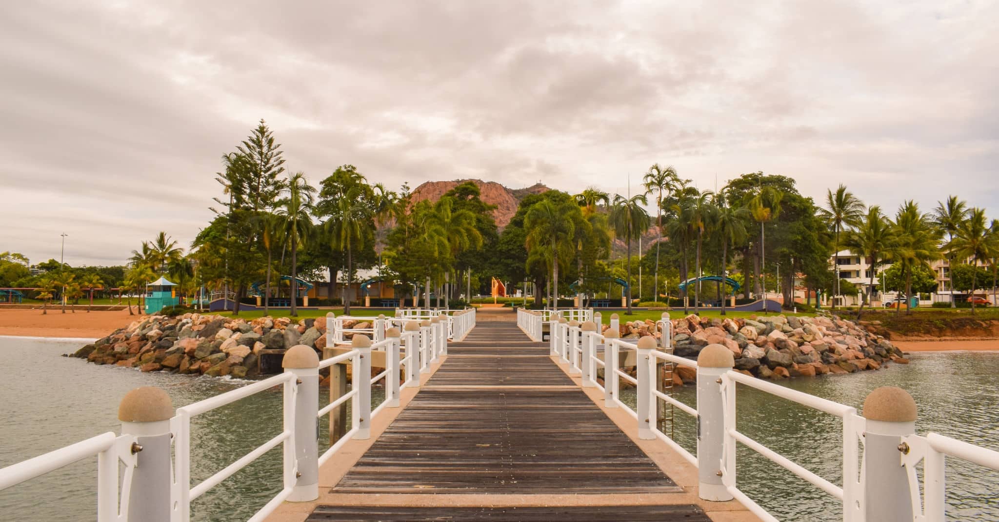 The strand pier in Townsville with Castle Hill in the background
