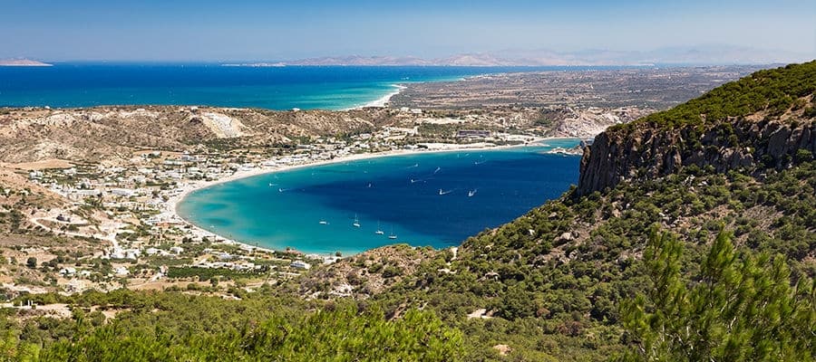 Sea view atop the Kefalos Mountains in Kos, Greece.