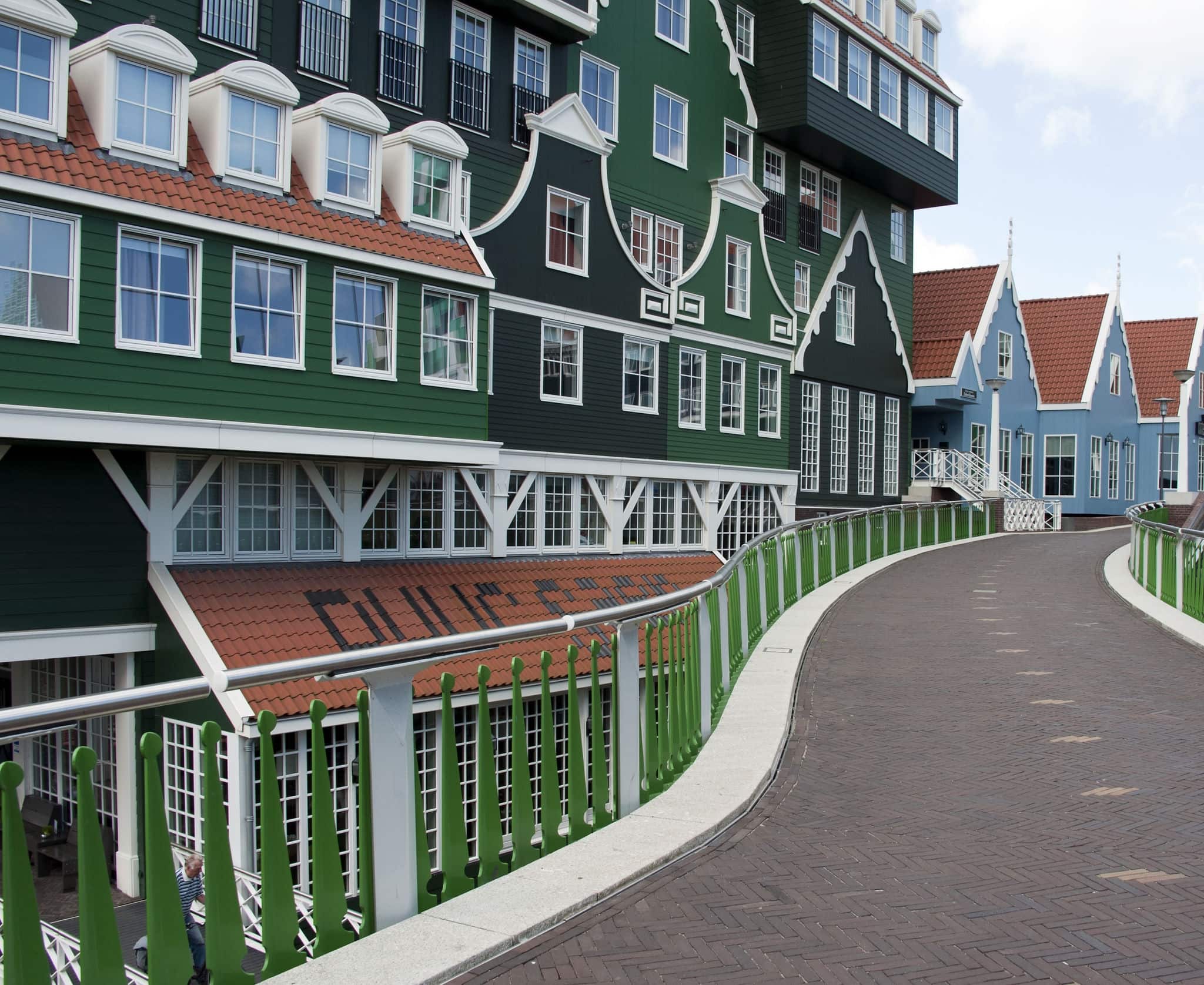 Typical dutch houses with colorful roofs in Zaandam, north of Amsterdam