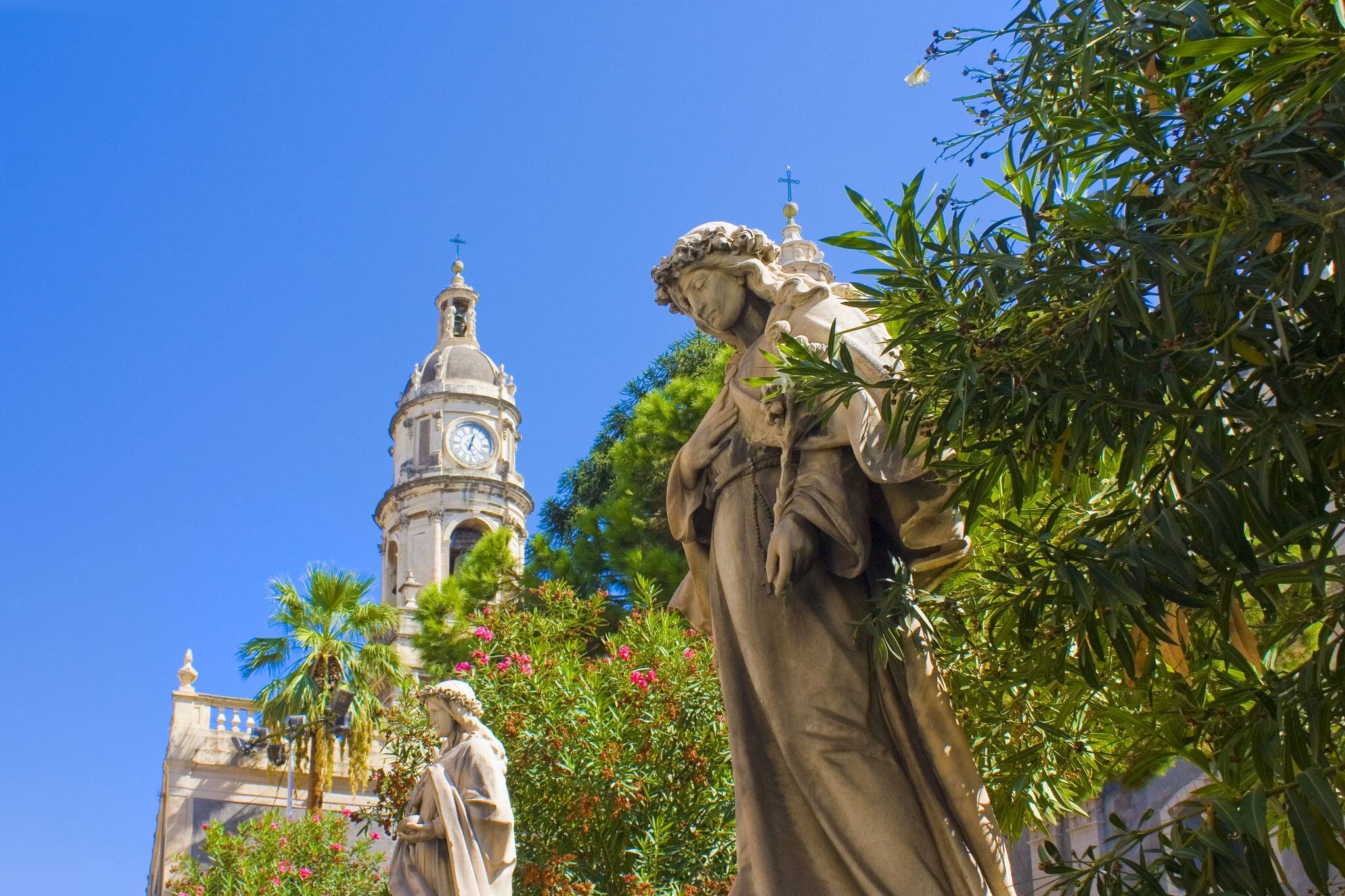Sculpture of St. Agatha Cathedral (or Duomo) at Piazza Duomo in Catania, Italy, Sicily