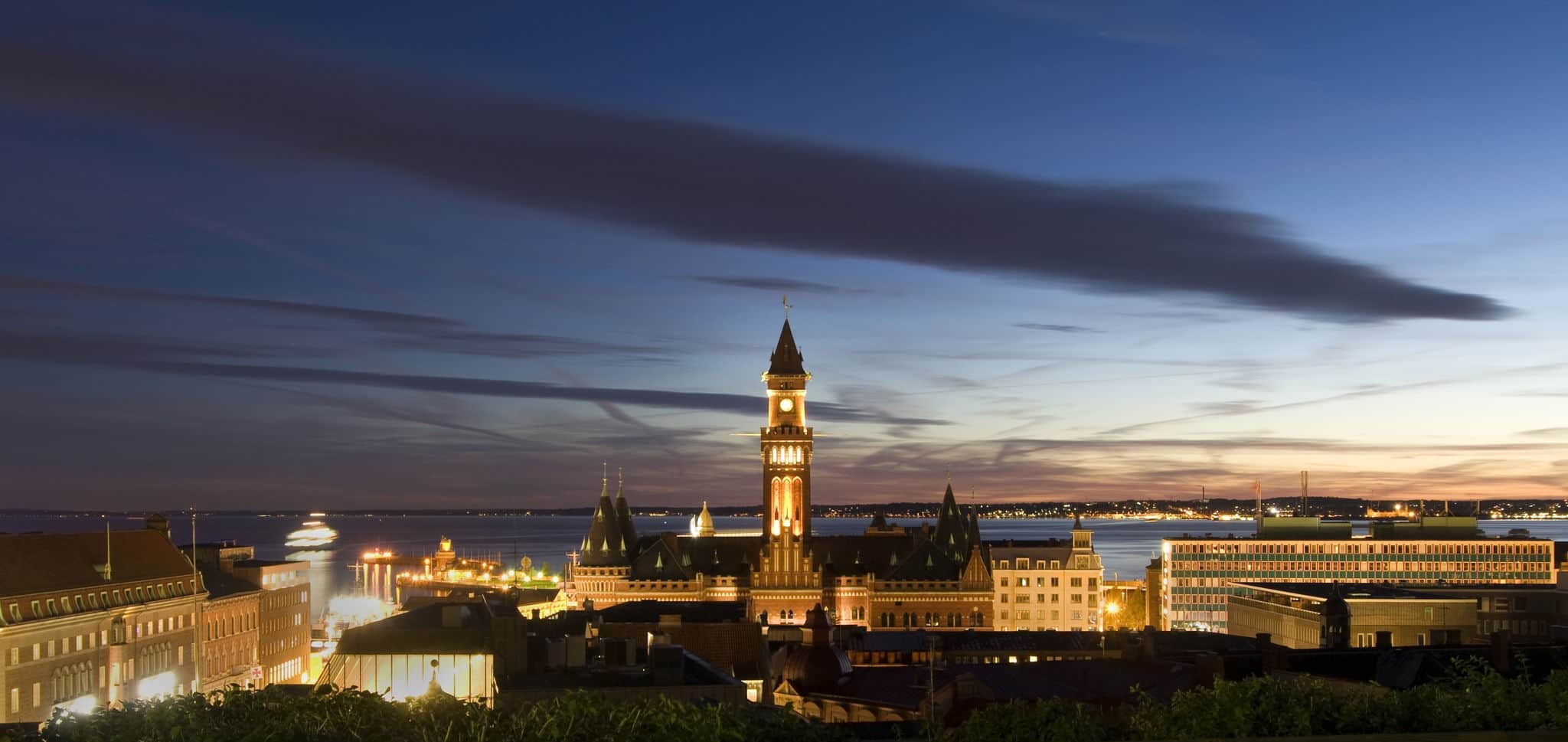 Night view of downtown Helsingborg