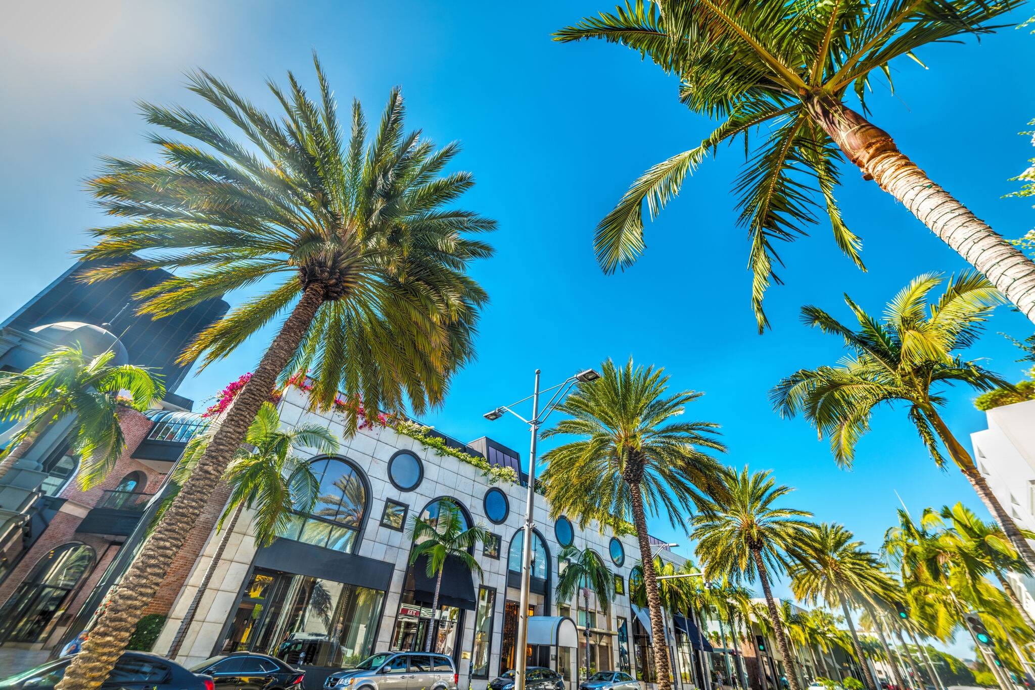 Rodeo Drive under a shining sun, Beverly Hills. California, USA