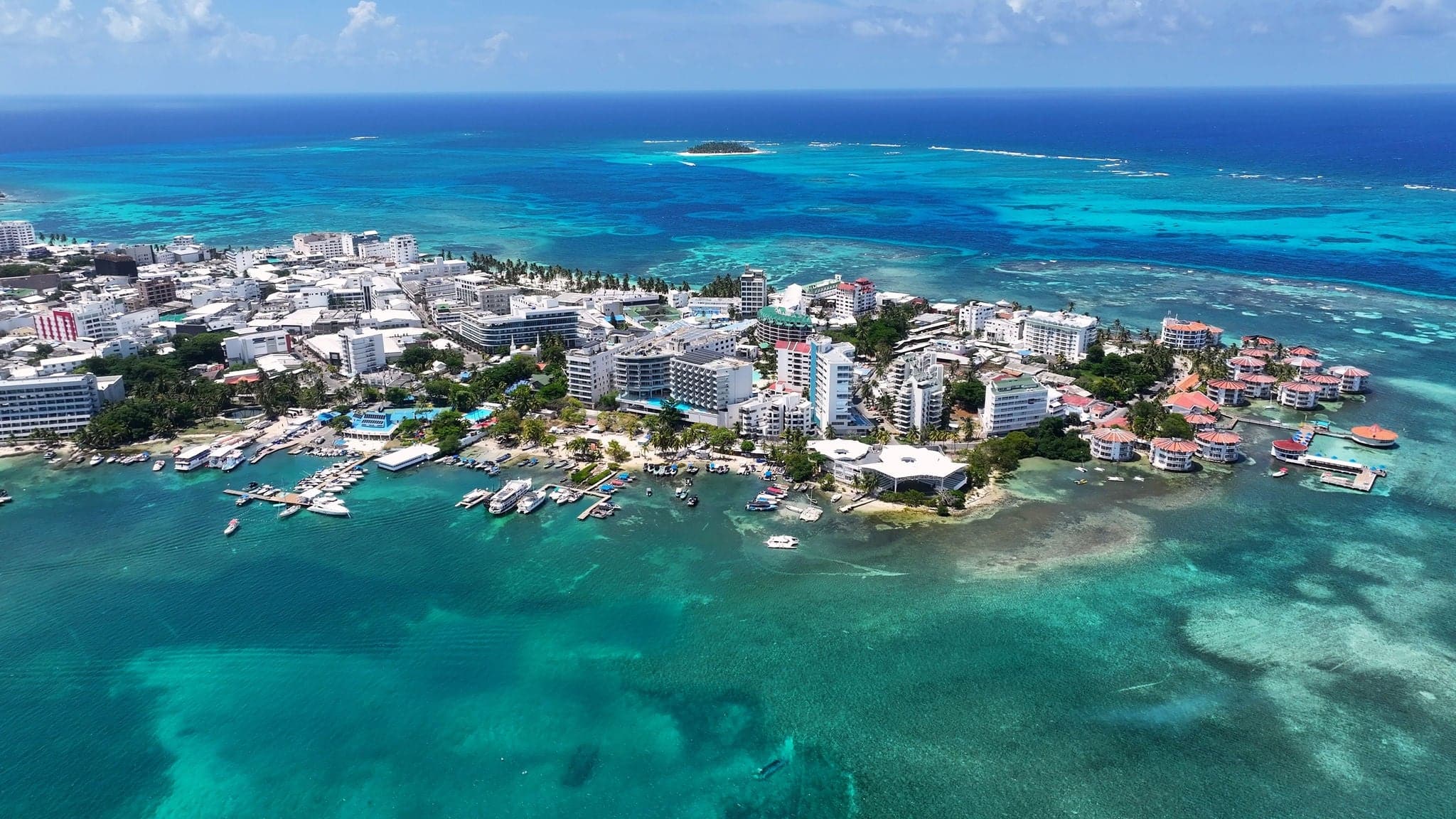 San Andres Skyline At San Andres Providencia Y Santa Catalina Colombia. Colombian Caribbean Beach. Blue Sea Background. San Andres At Providencia Y Santa Catalina Colombia. Tourism Landscape.
