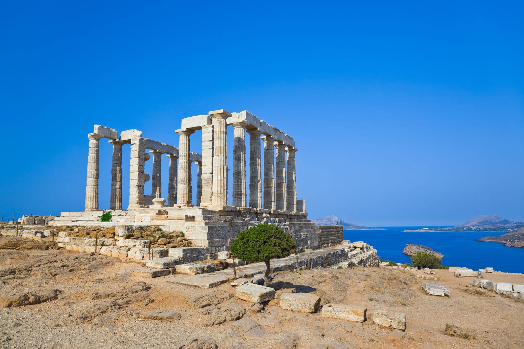 Poseidon Temple at Cape Sounion near Athens, Greece - travel background