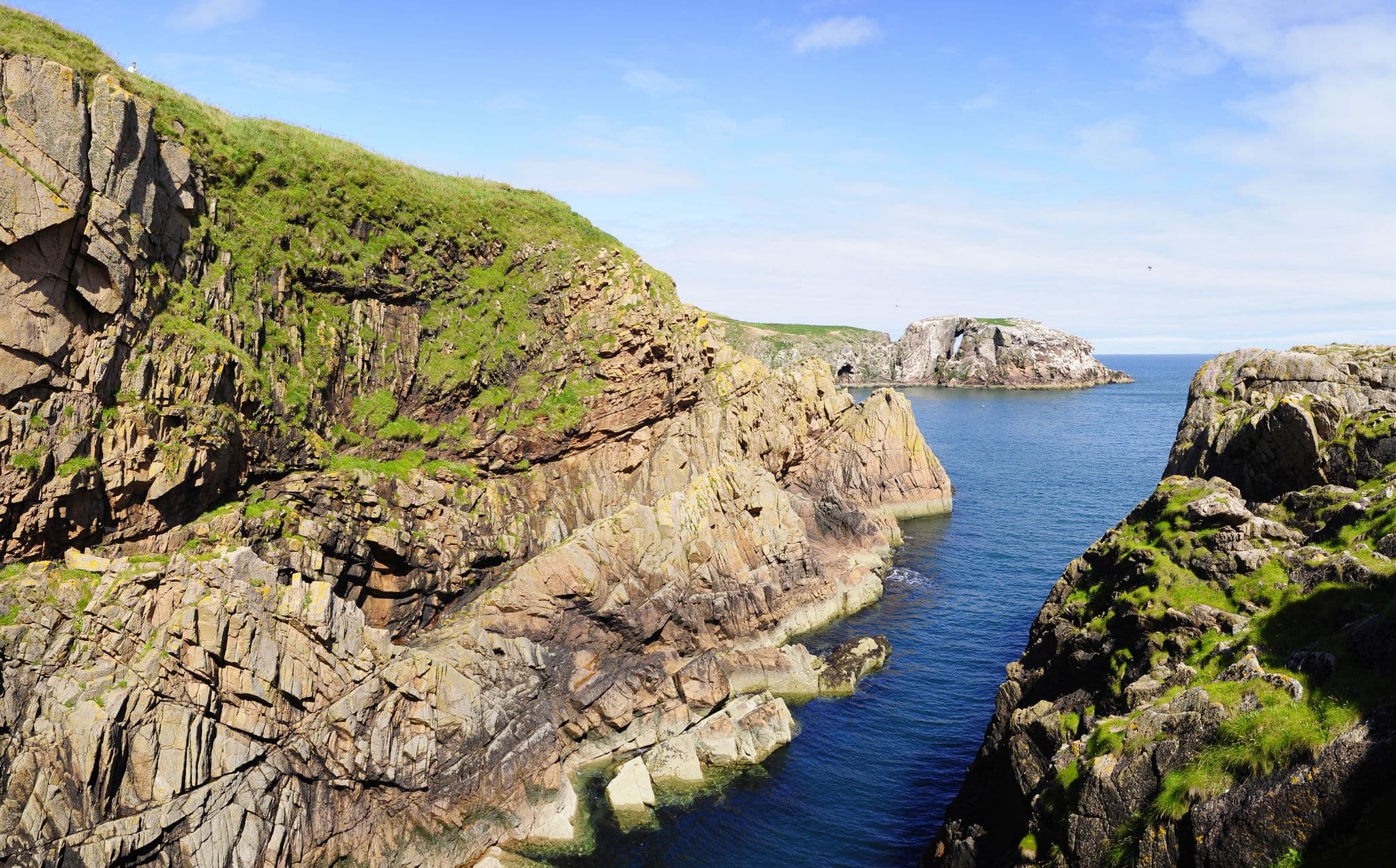 Rocks and cliffs of Mull Head Nature Reserve, Deerness, Orkney island, UK 