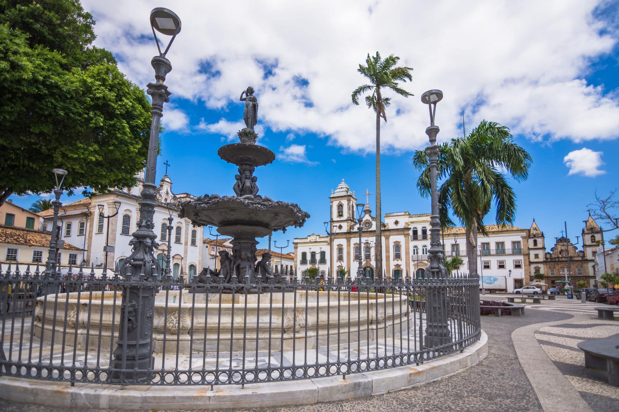 View of the beautiful Terreiro de Jesus Plaza (Largo Terreiro de Jesus) - Salvador, Bahia, Brazil
