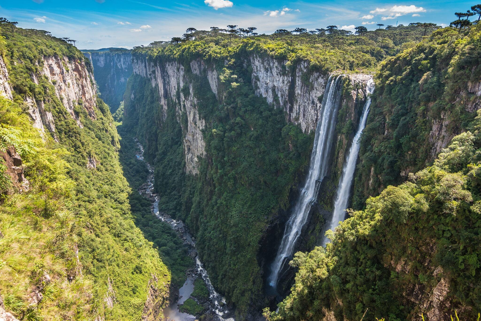 Beautiful view of a waterfall at Itaimbezinho Canyon - Cambara do Sul, Rio grande do Sul, Brazil