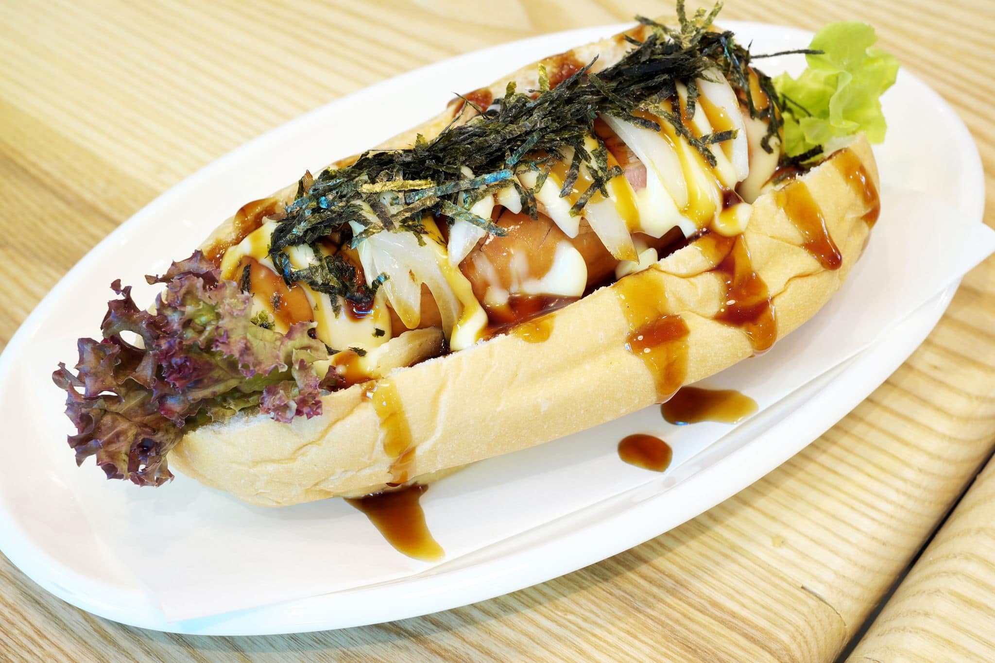 Fusion Japanese hot dog.