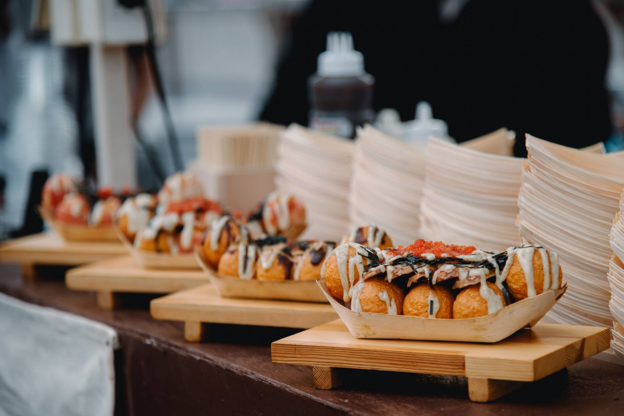 Takoyaki ball dumplings or Octopus balls. Takoyaki is a most famous Japanese snack food at Japan.