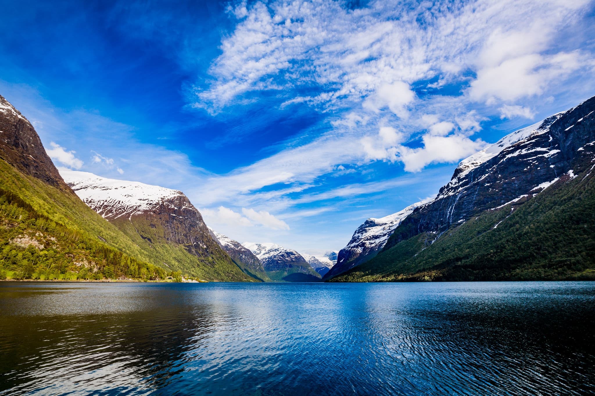 Beautiful Nature Norway natural landscape. lovatnet lake.
