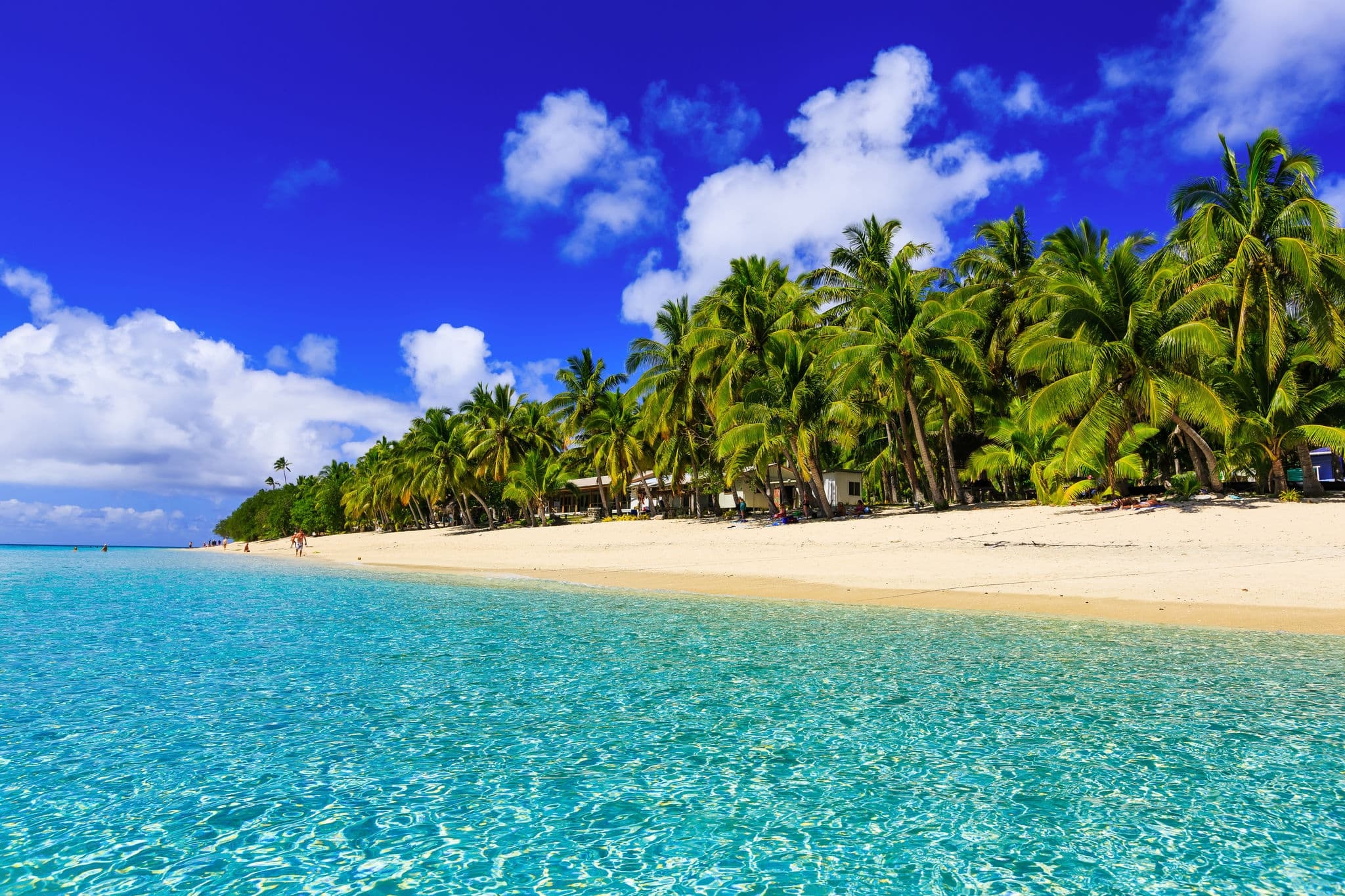 Beach on the tropical island & clear blue water. Dravuni Island, Fiji.