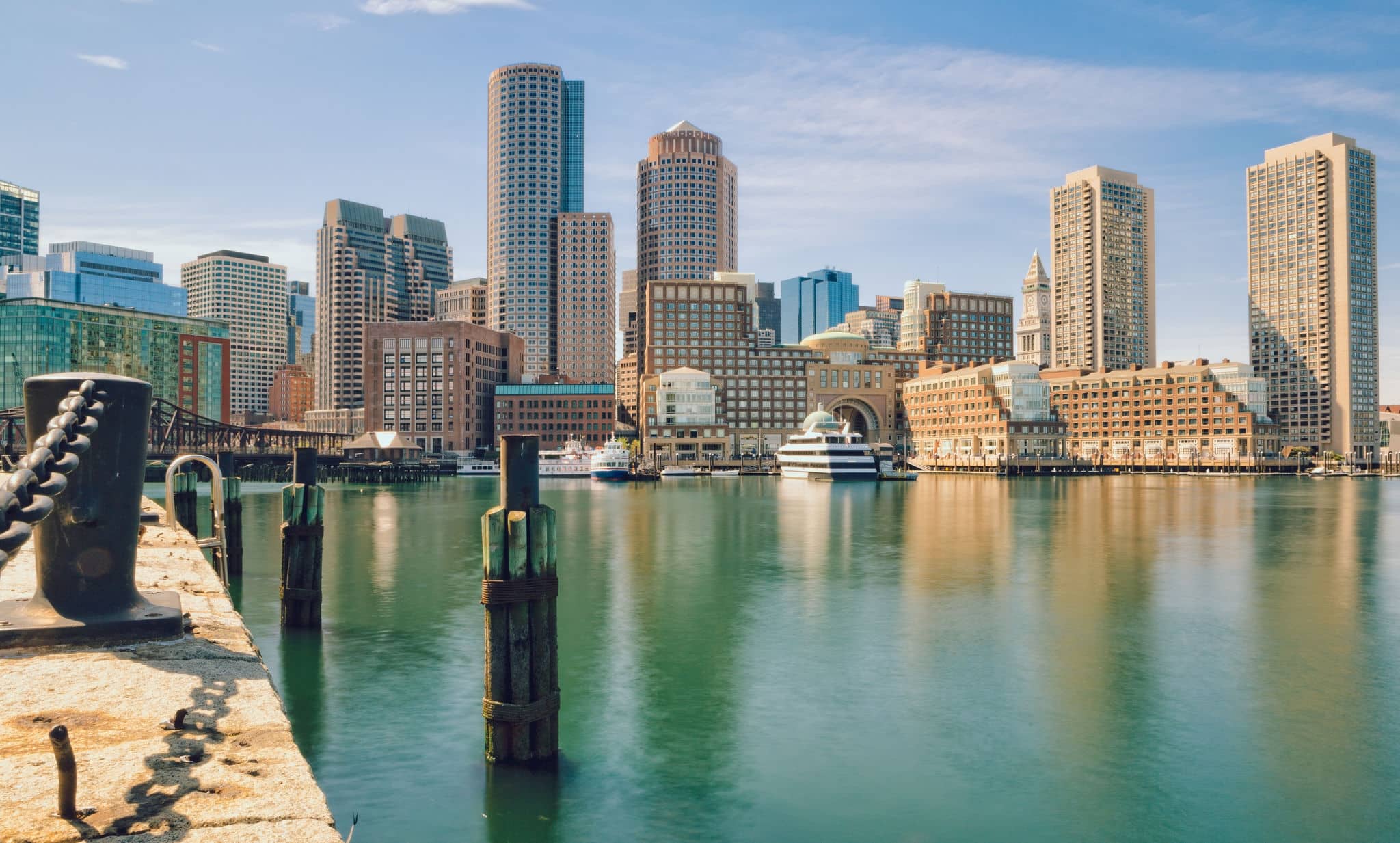 Boston Skyline and Harbor at Dusk
