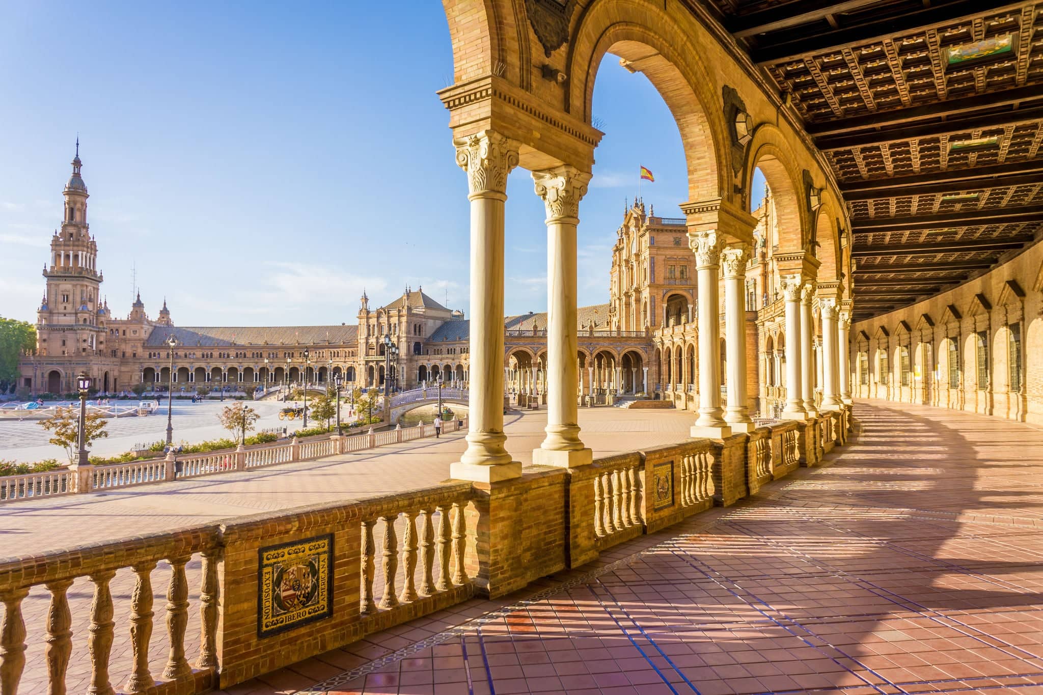 Spain Square (Plaza de Espana), Seville, Spain, built on 1928, it is one example of the Regionalism Architecture mixing Renaissance and Moorish styles.