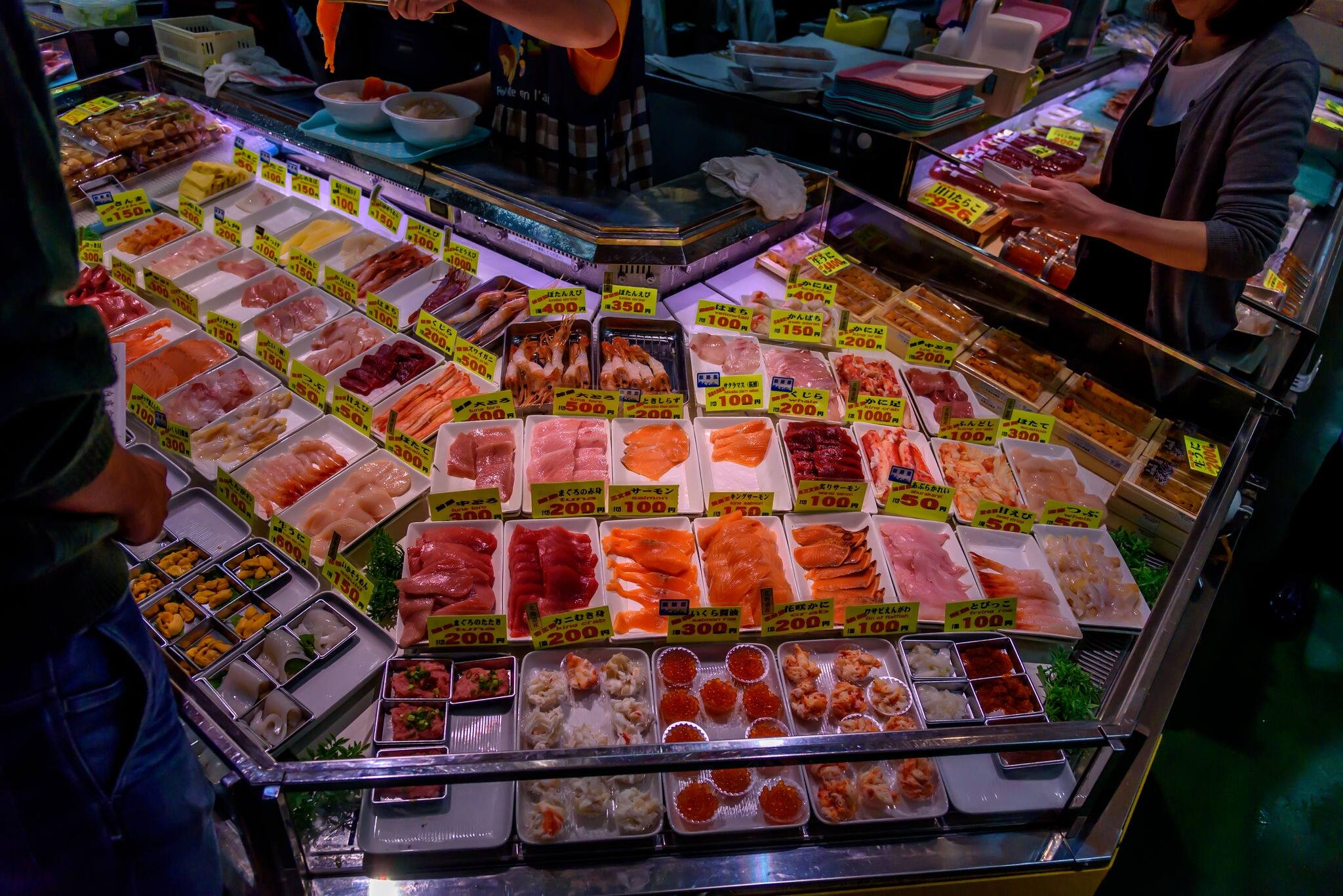 Seafood Being Sold at the Kushiro Washo Market Used for Katte Don Bowls with the Prices displayed in Japanese Yen