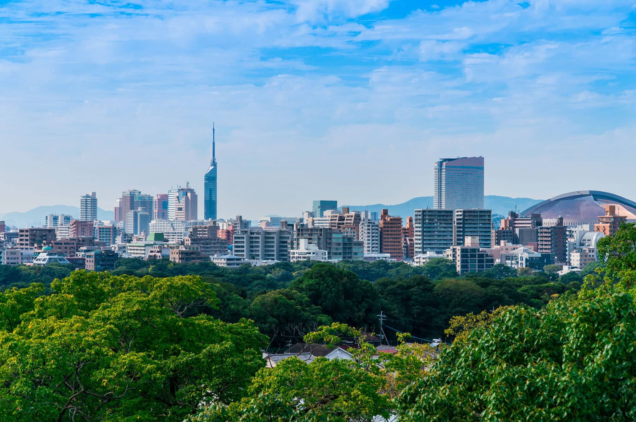 Stunnning view from Maizuru park of Fukuoka city with Fukuoka tower background