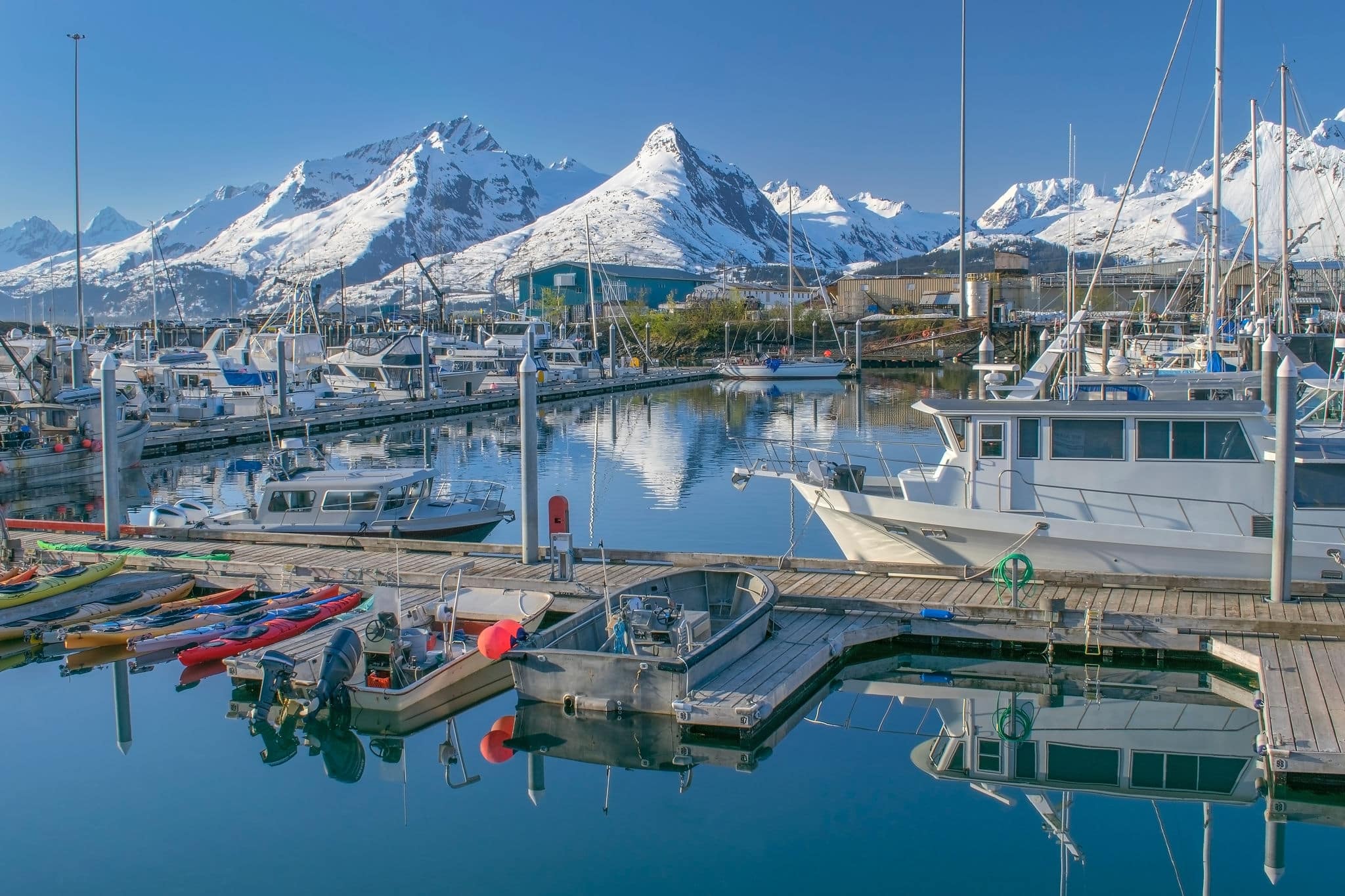 "View of Chugach Mountains and Valdez Boat Harbor"