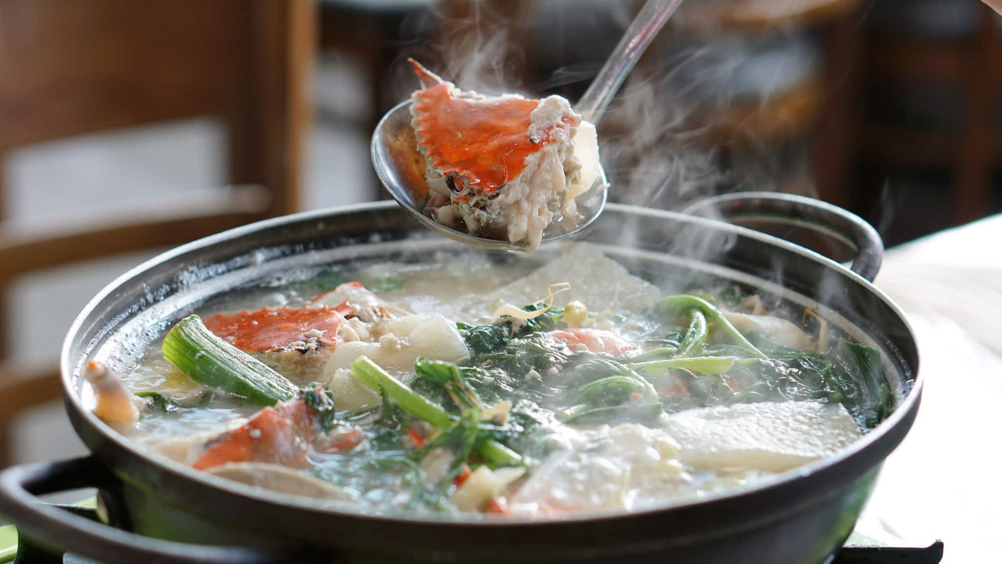 Seafood soup cooked in Jagalchi fish market in South Korea in Busan.