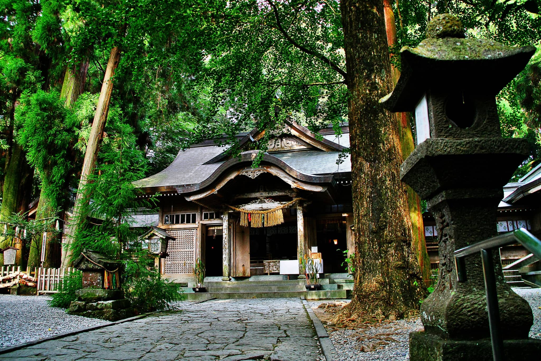 Takachiho Shrine (Takachiho Jinja), a Shinto shrine dedicated to Takachihosumegami and Jisshyadaimyoujin, Takachiho-cho, Nishiusuki District, Miyazaki Prefecture, Kyushu region, Japan