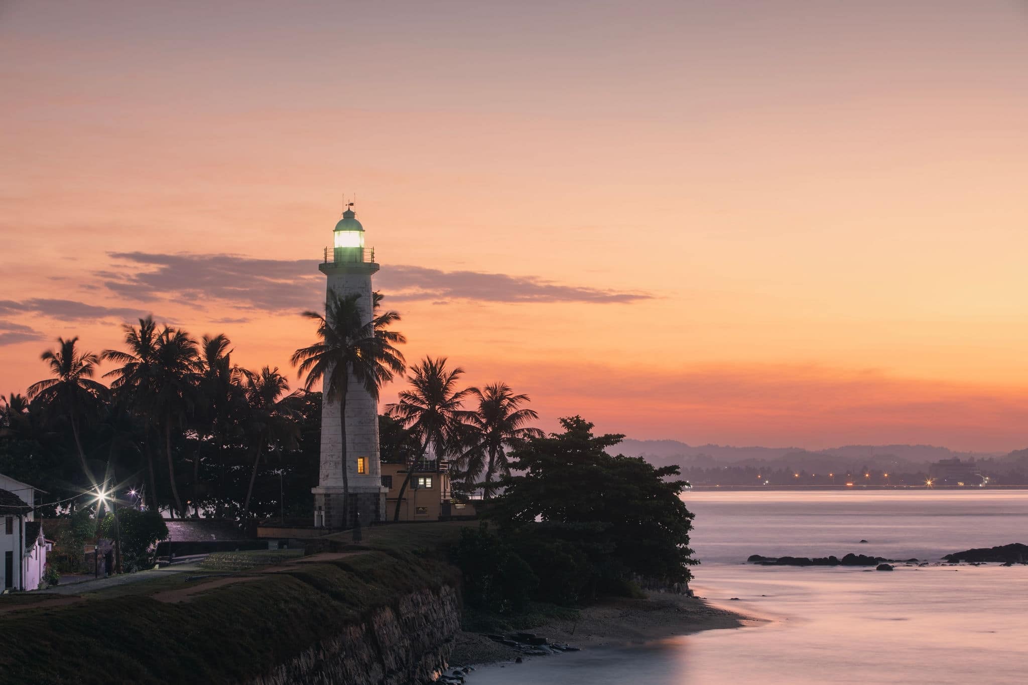 Lighthouse in Galle fort at beautiful dawn. South coast of Sri Lanka.