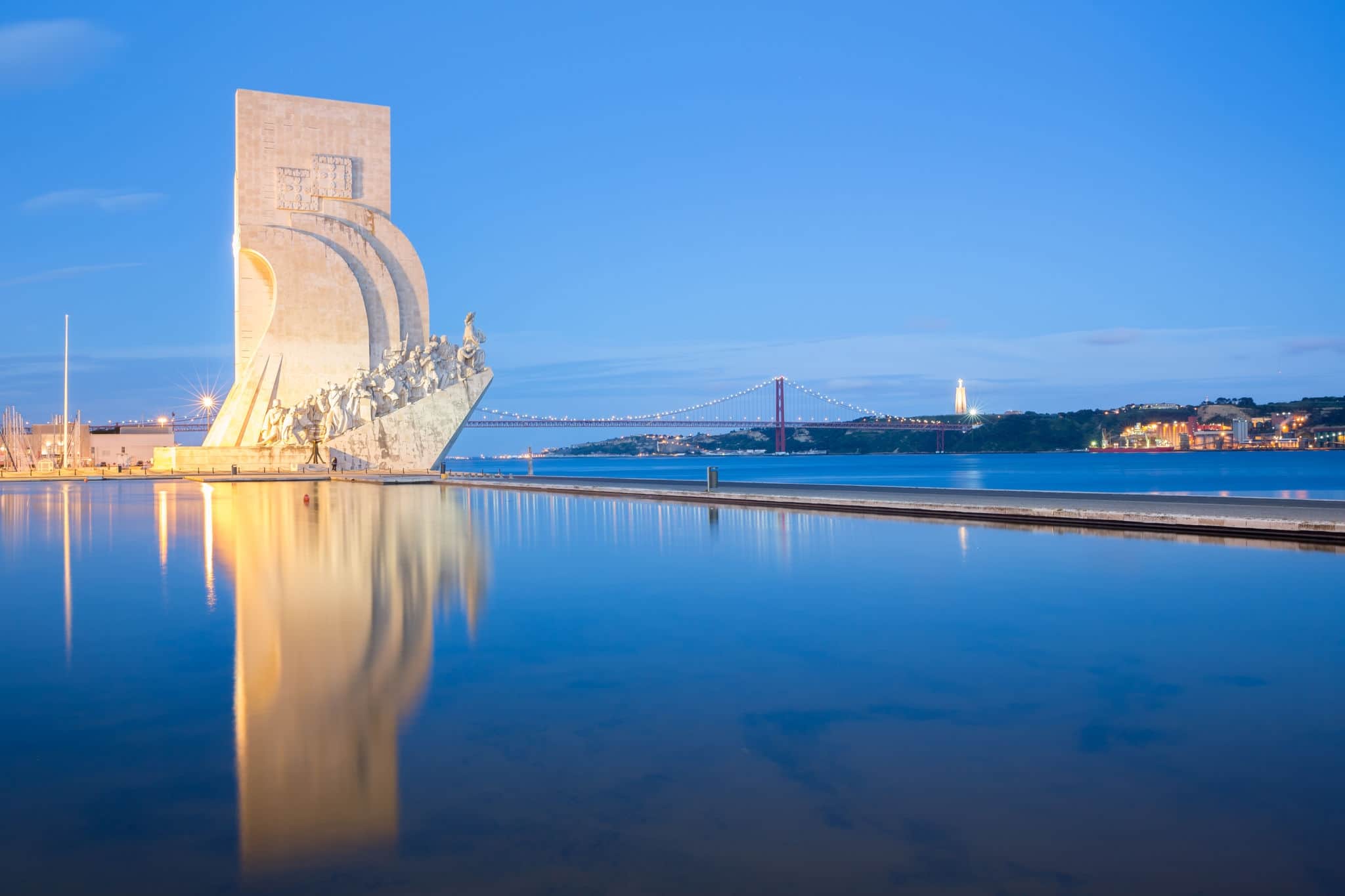 monument to the discoveries Lisbon Portugal at dusk