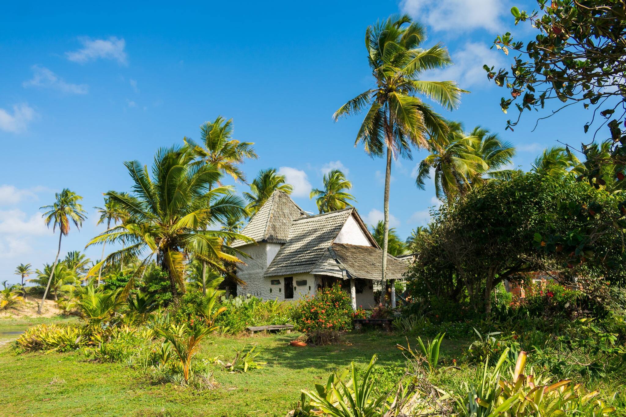 Typical house at the Hippie Village, famous place in Arembepe - Bahia, Brazil